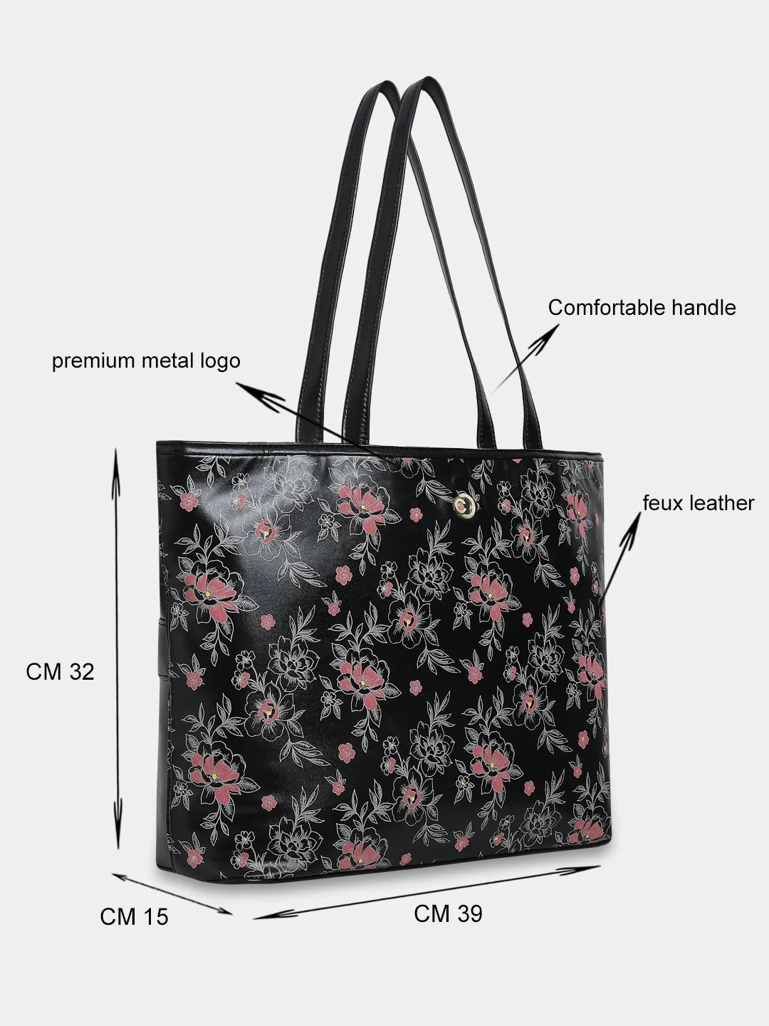 Caprese Snow Printed Large Black Laptop Tote Bag