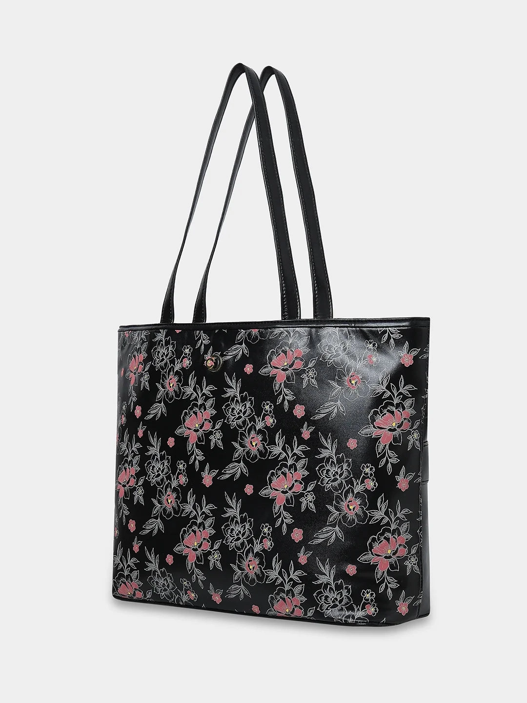 Caprese Snow Printed Large Black Laptop Tote Bag