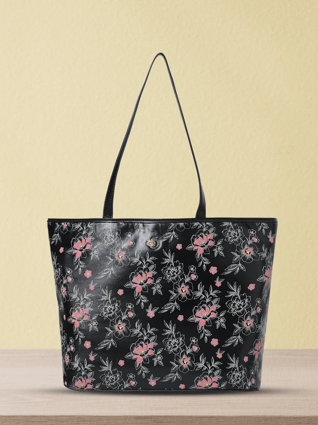 Caprese Snow Printed Large Black Laptop Tote Bag