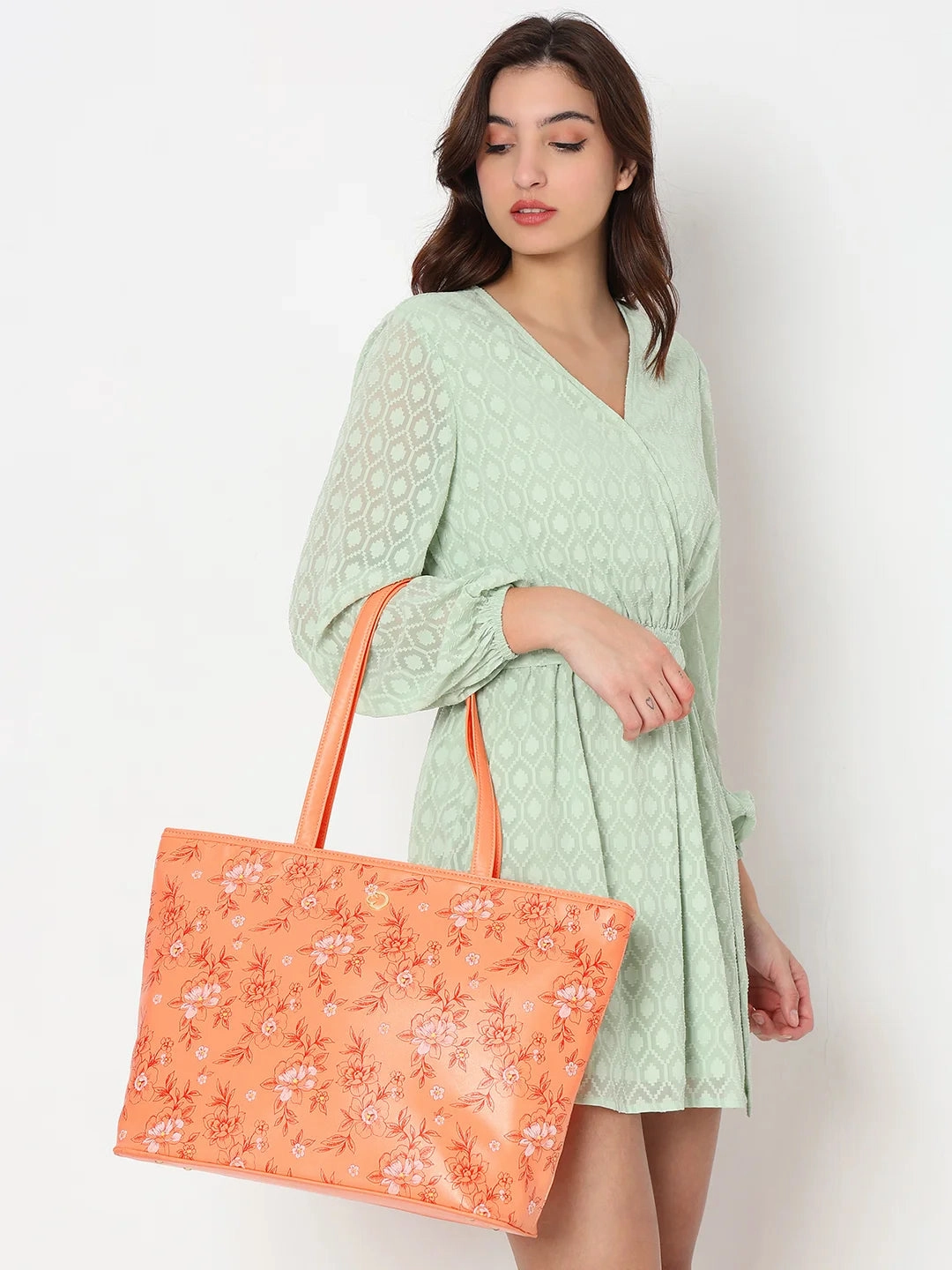 Caprese Snow Printed Large Coral Laptop Tote