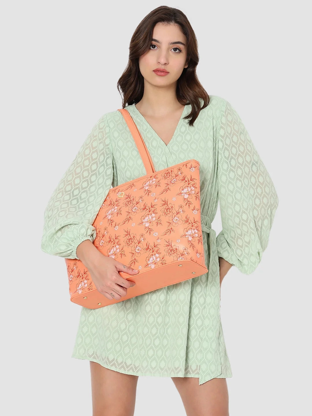 Caprese Snow Printed Large Coral Laptop Tote