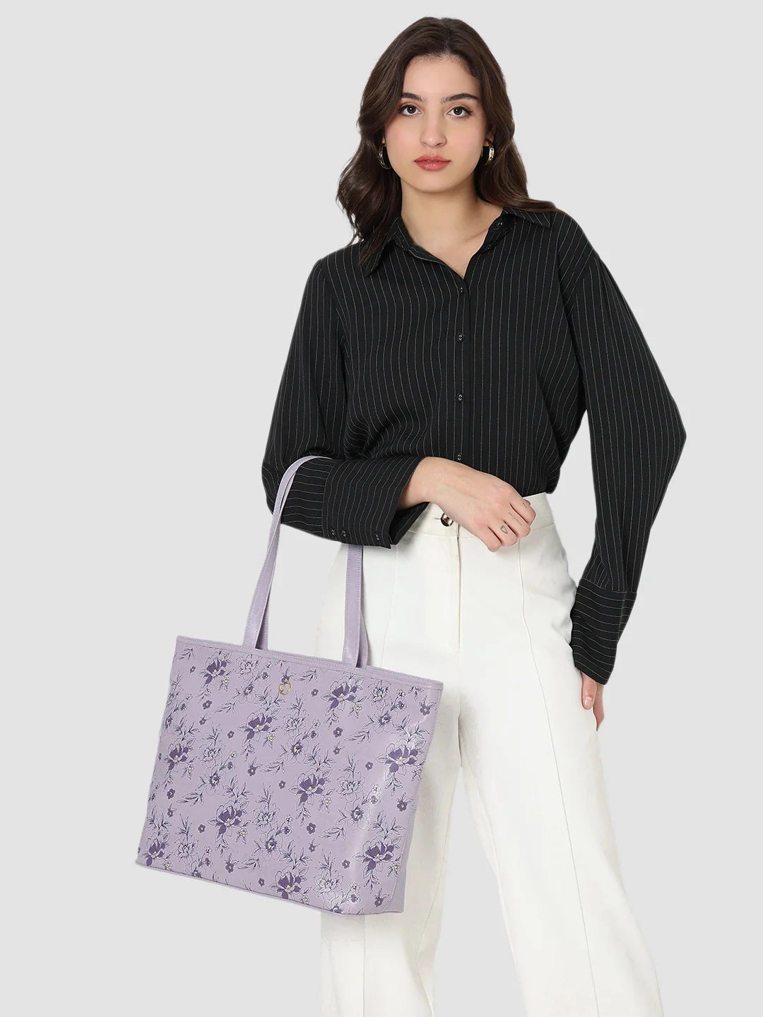 Caprese Snow Printed Large Lavender Laptop Tote