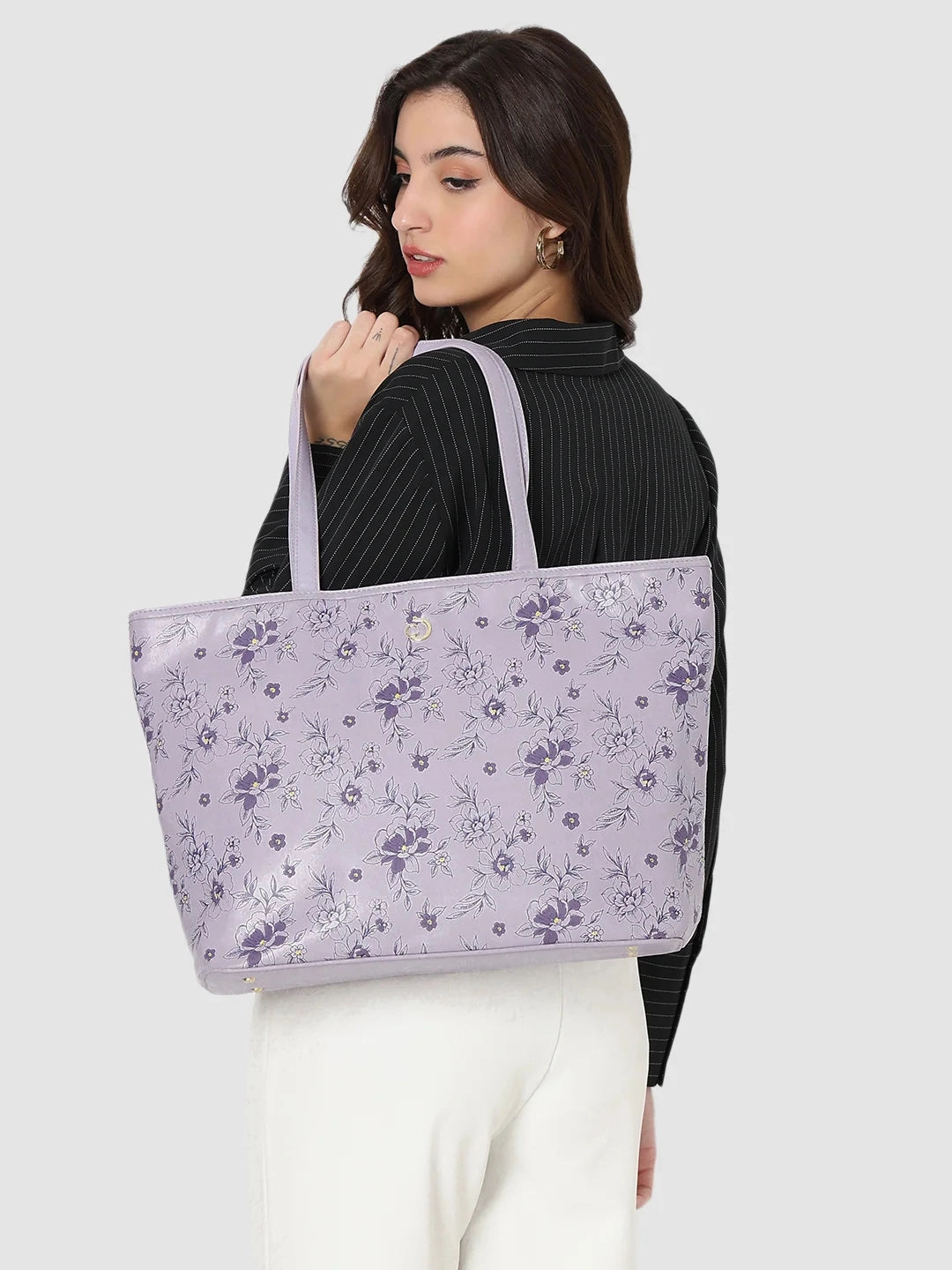 Caprese Snow Printed Large Lavender Laptop Tote