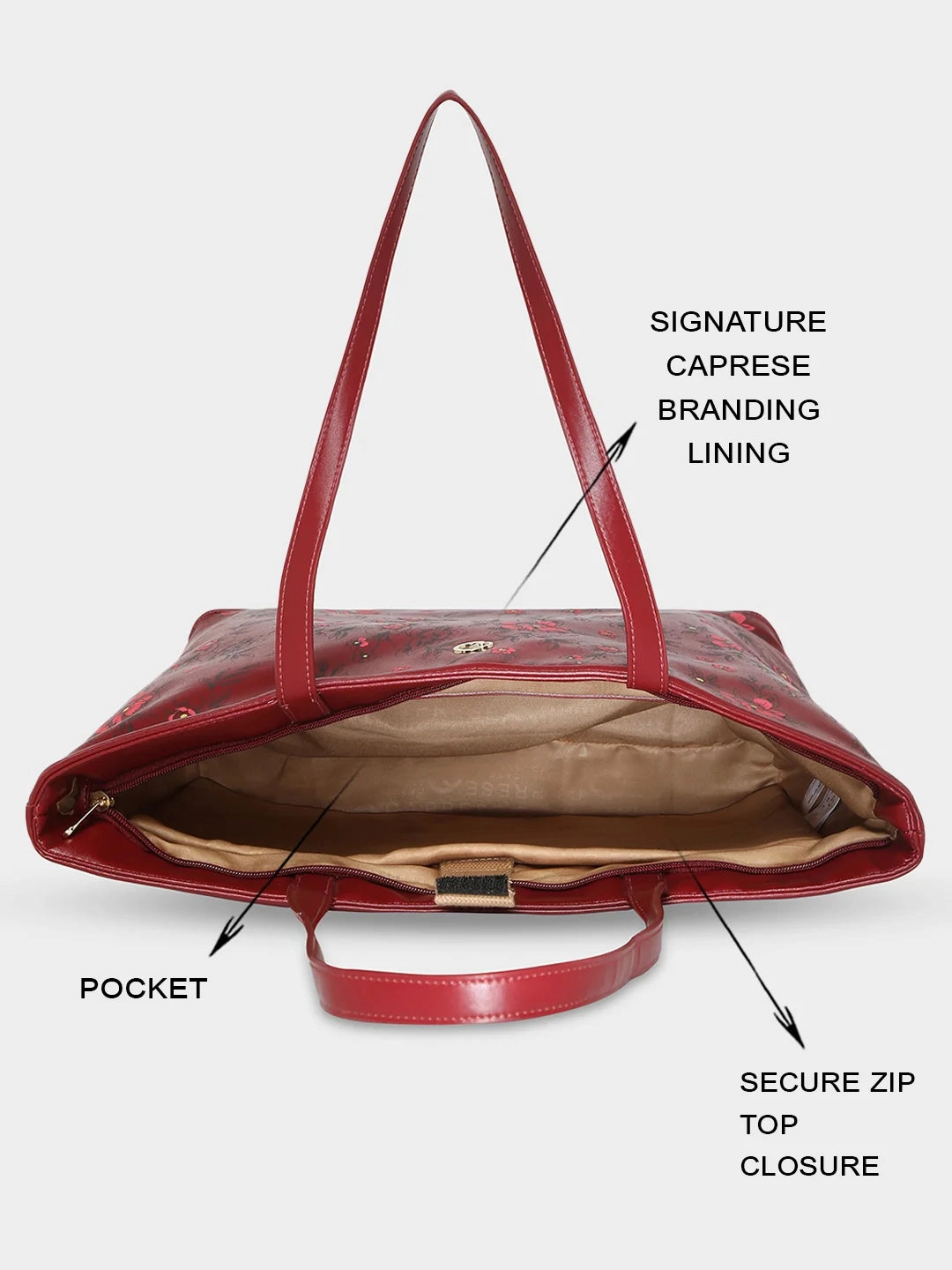 Caprese Snow Printed Large Maroon Laptop Tote