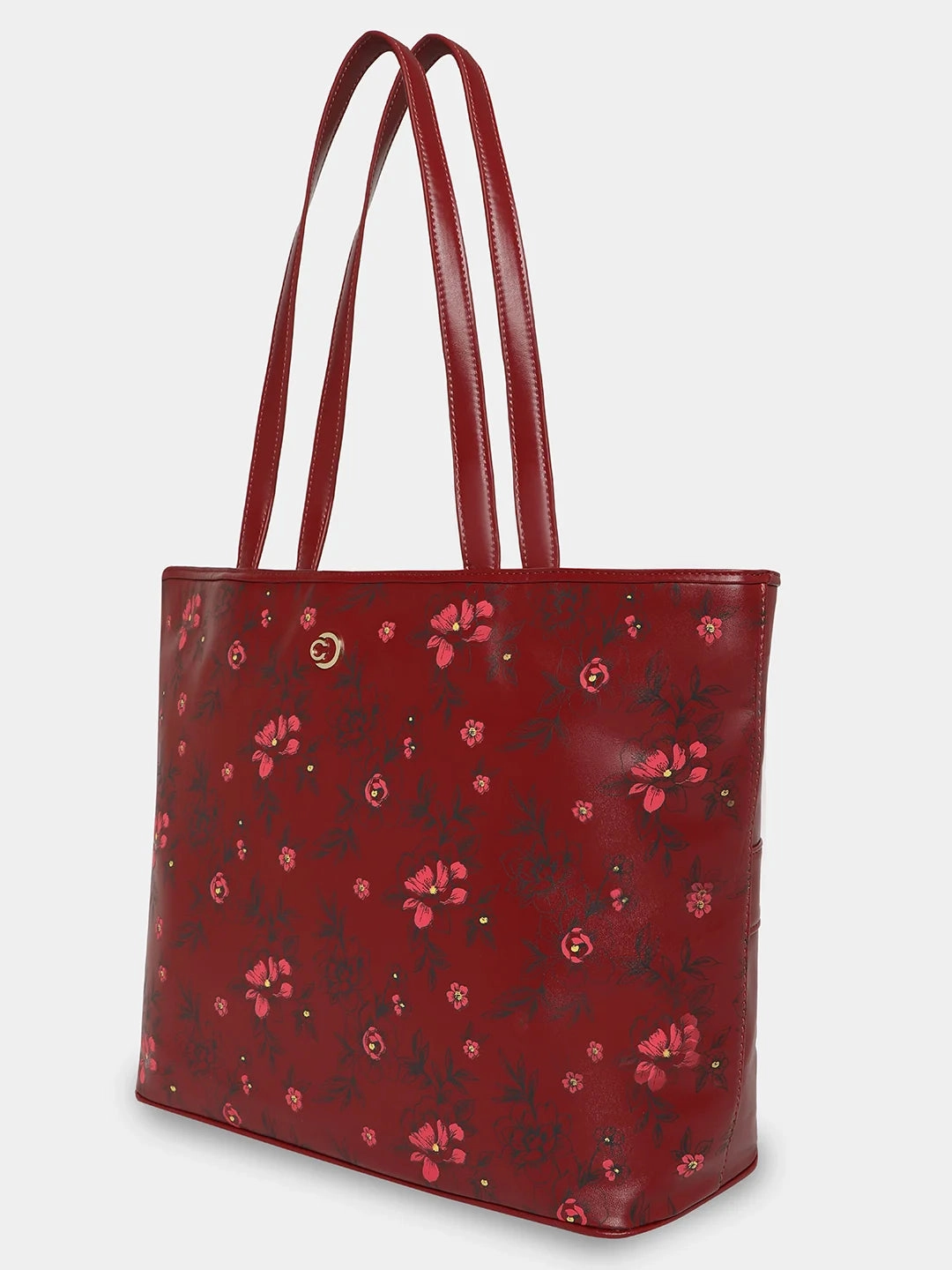 Caprese Snow Printed Large Maroon Laptop Tote