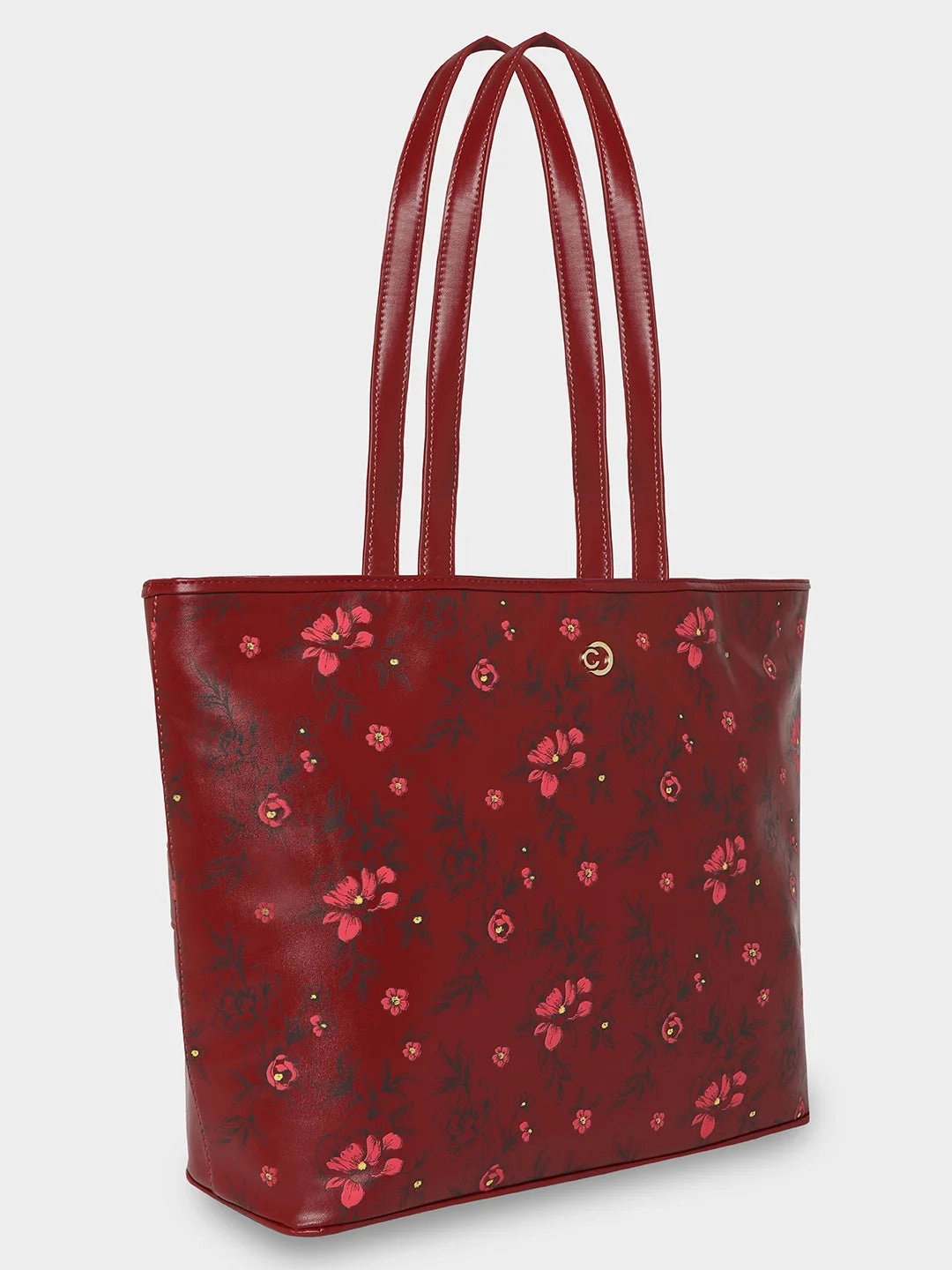 Caprese Snow Printed Large Maroon Laptop Tote