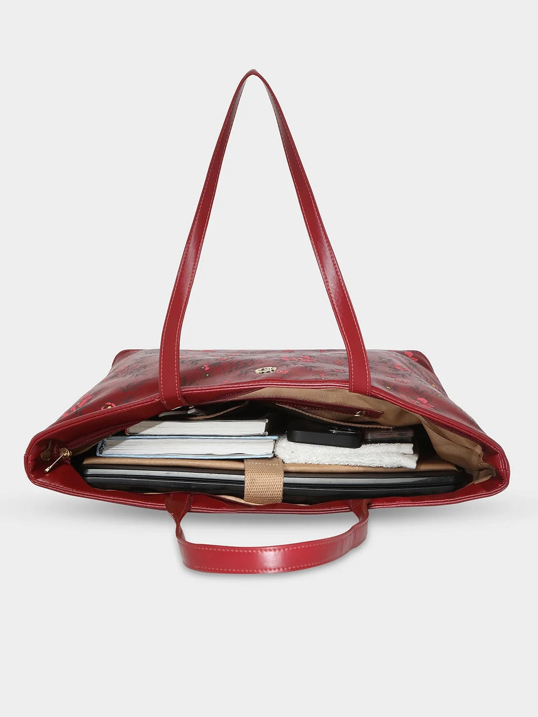 Caprese Snow Printed Large Maroon Laptop Tote