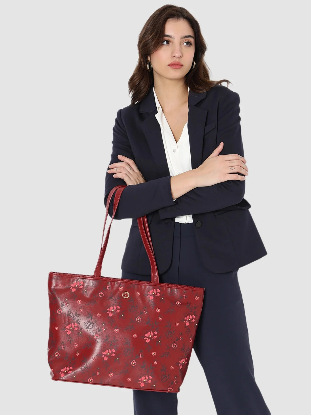 Caprese Snow Printed Large Maroon Laptop Tote