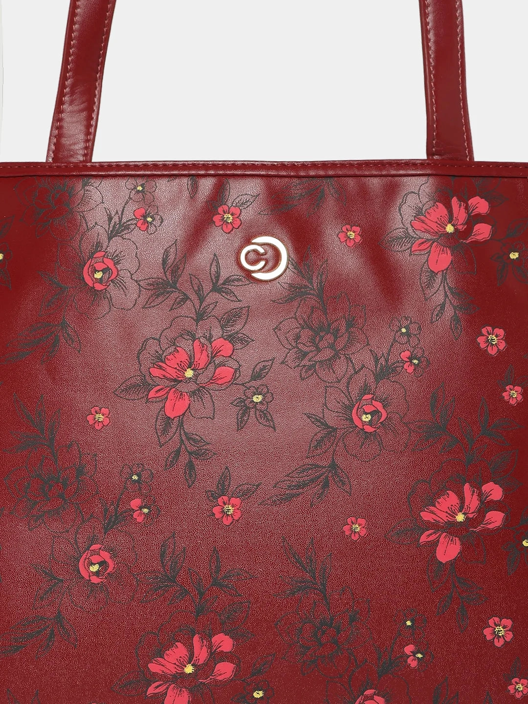 Caprese Snow Printed Large Maroon Laptop Tote