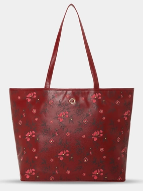 Caprese Snow Printed Large Maroon Laptop Tote