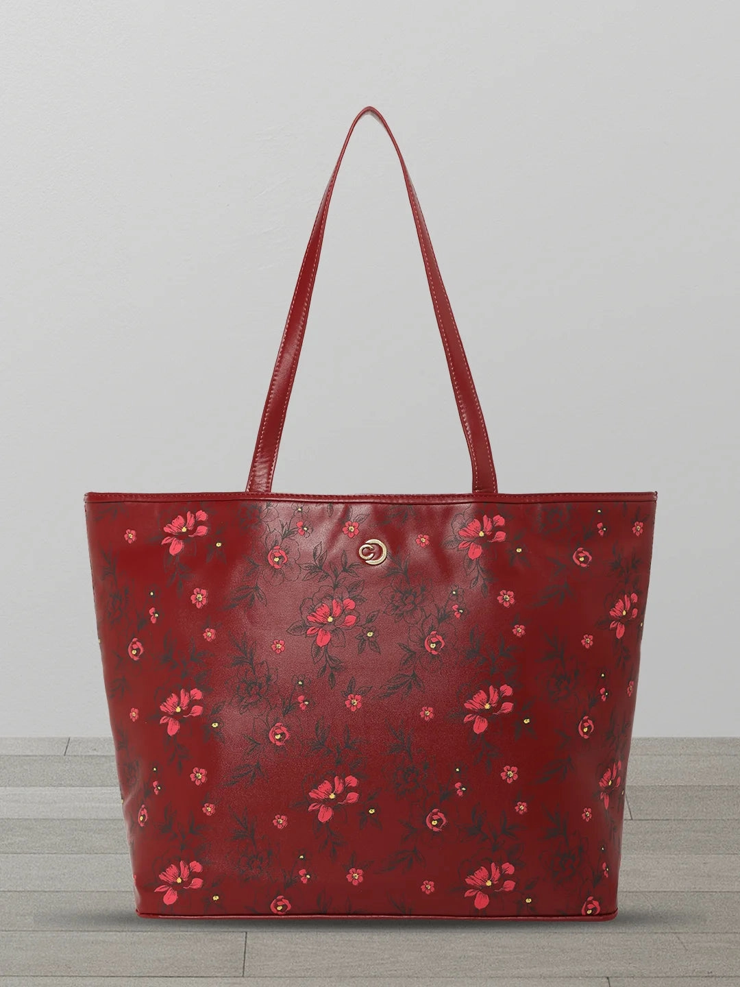 Caprese Snow Printed Large Maroon Laptop Tote