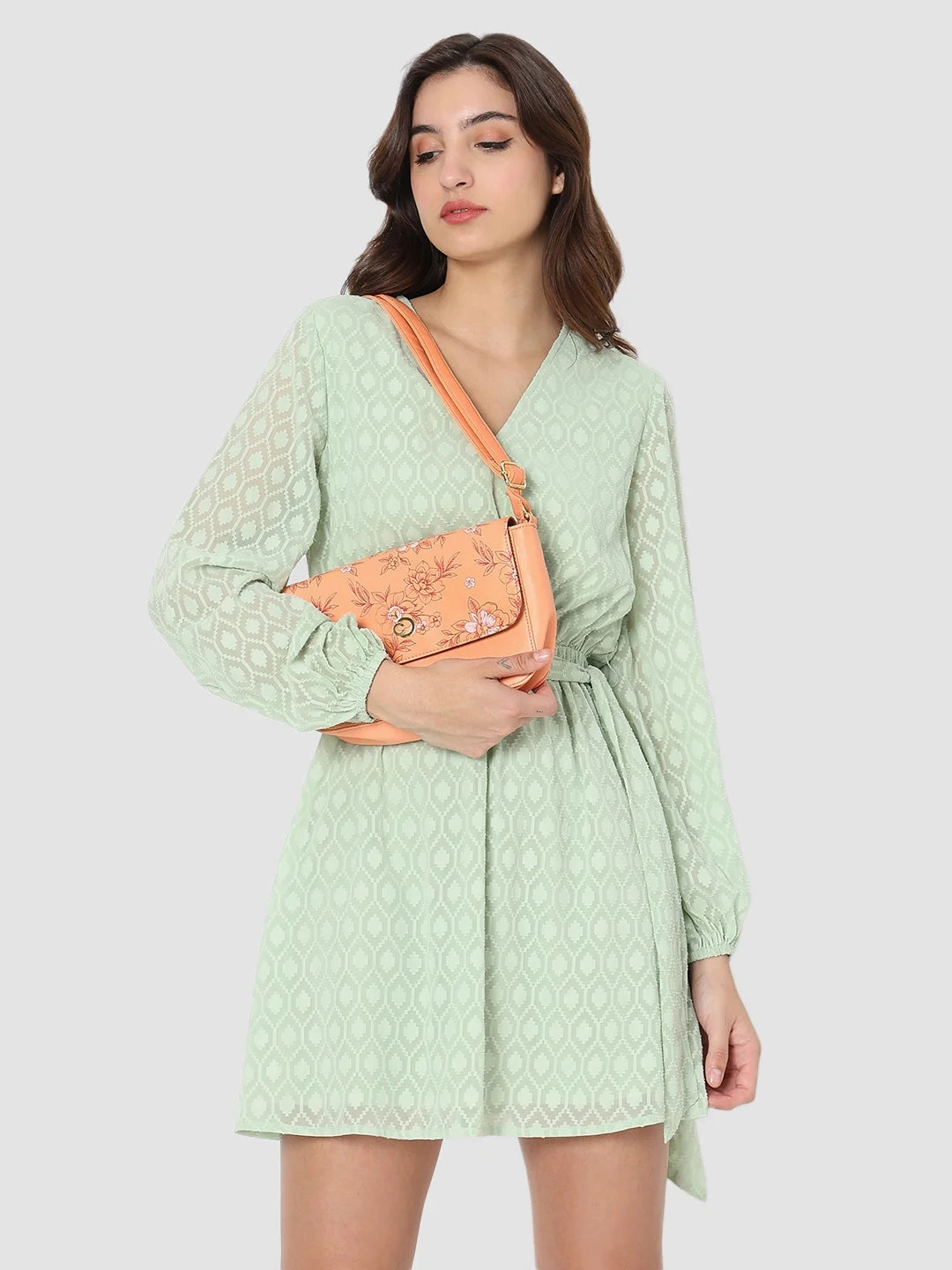 Caprese Snow Small Printed Coral Sling Bag