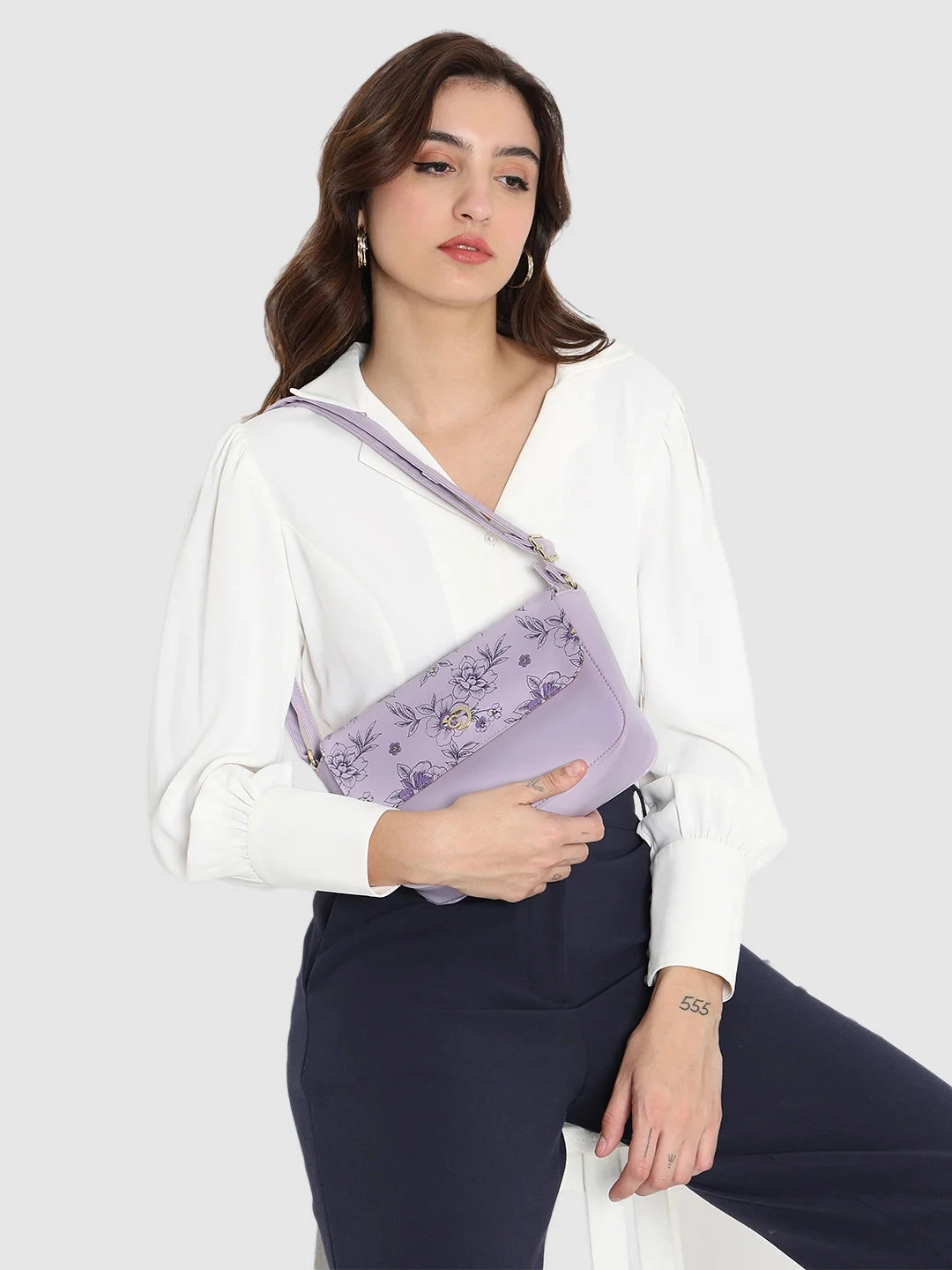 Caprese Snow Small Printed Lavender Sling Bag