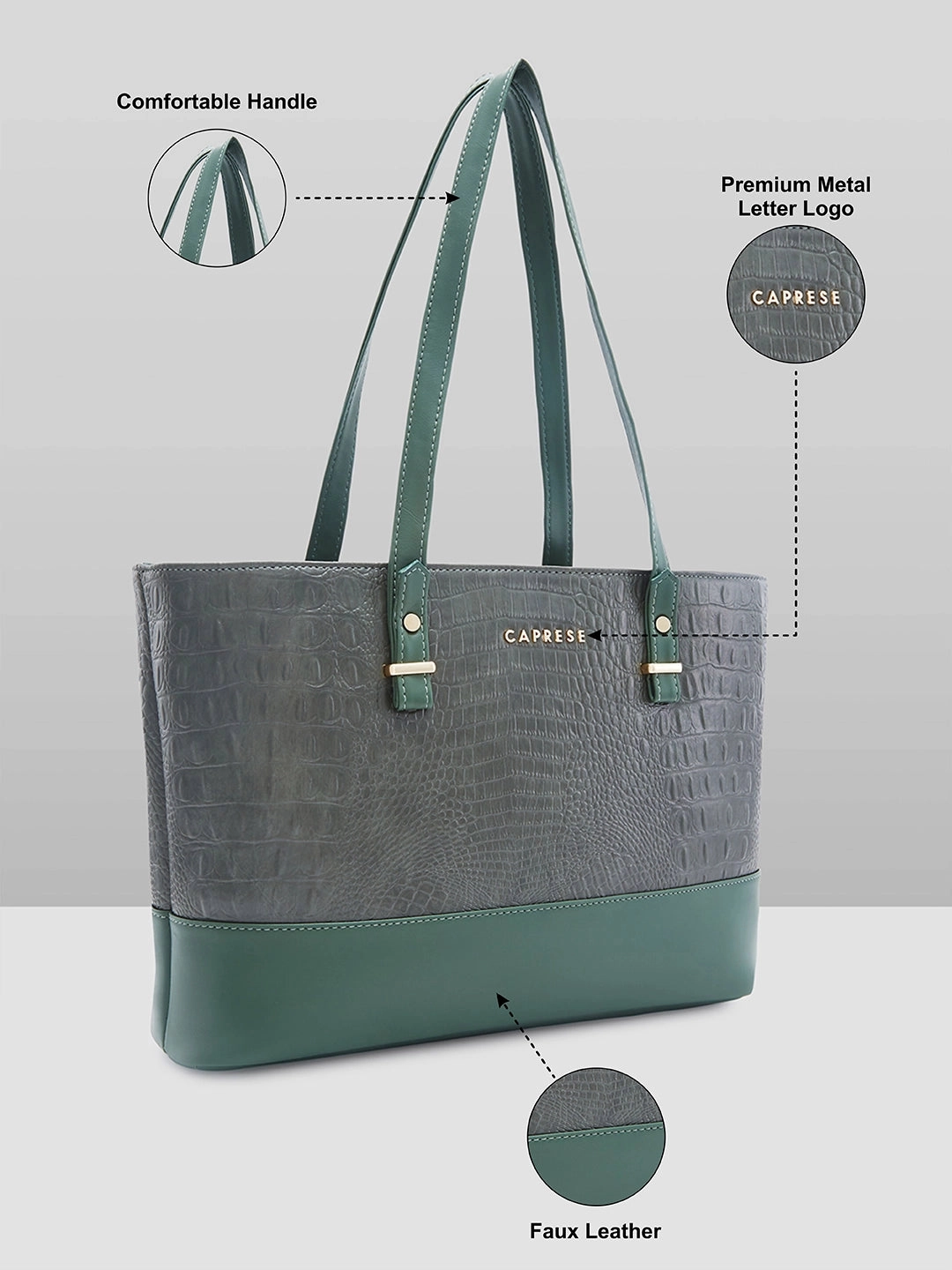 Caprese Syra Large Sage Green Laptop Tote Bag