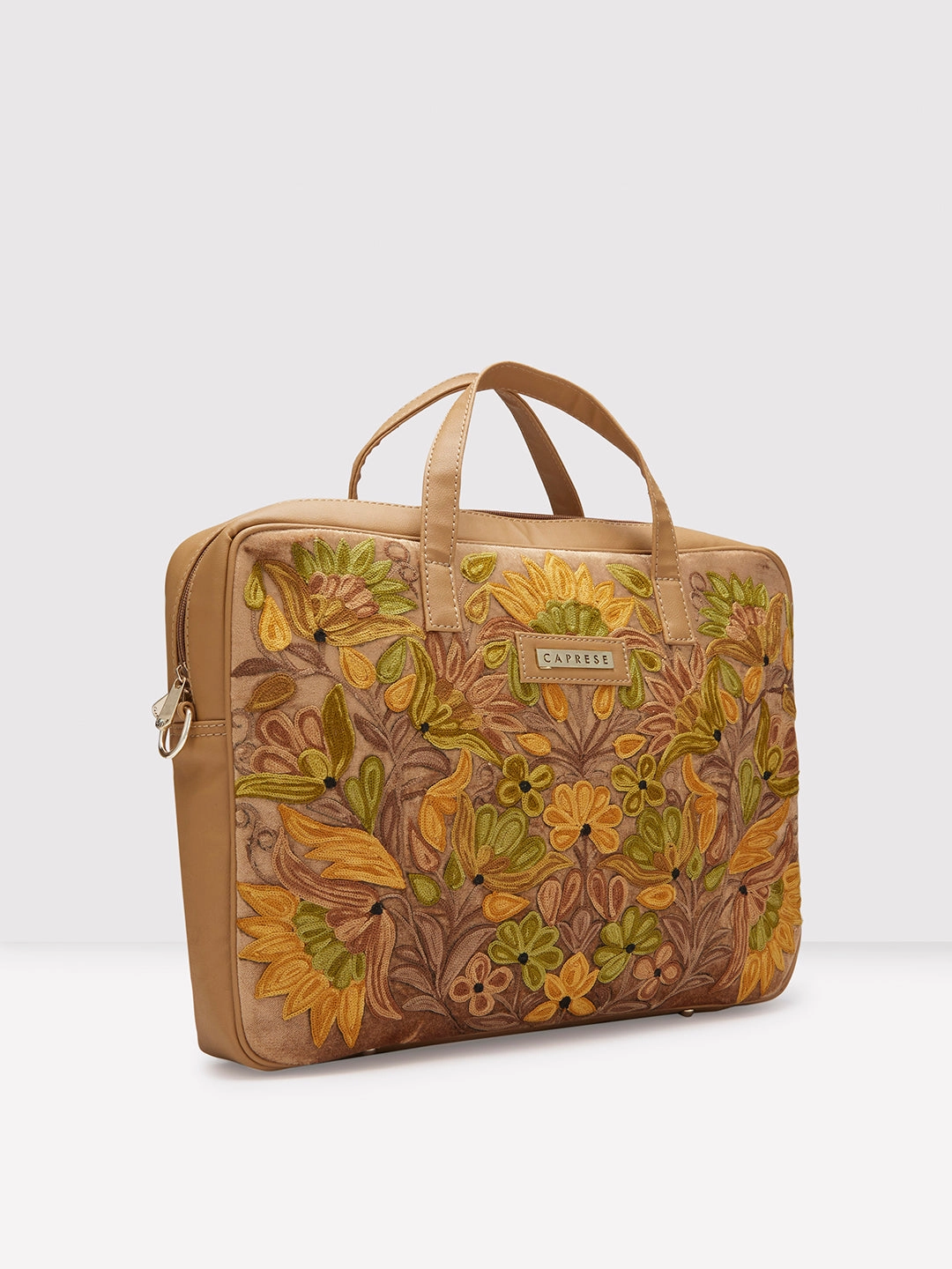Caprese Tresna Embroidery Large Fawn Laptop Tote