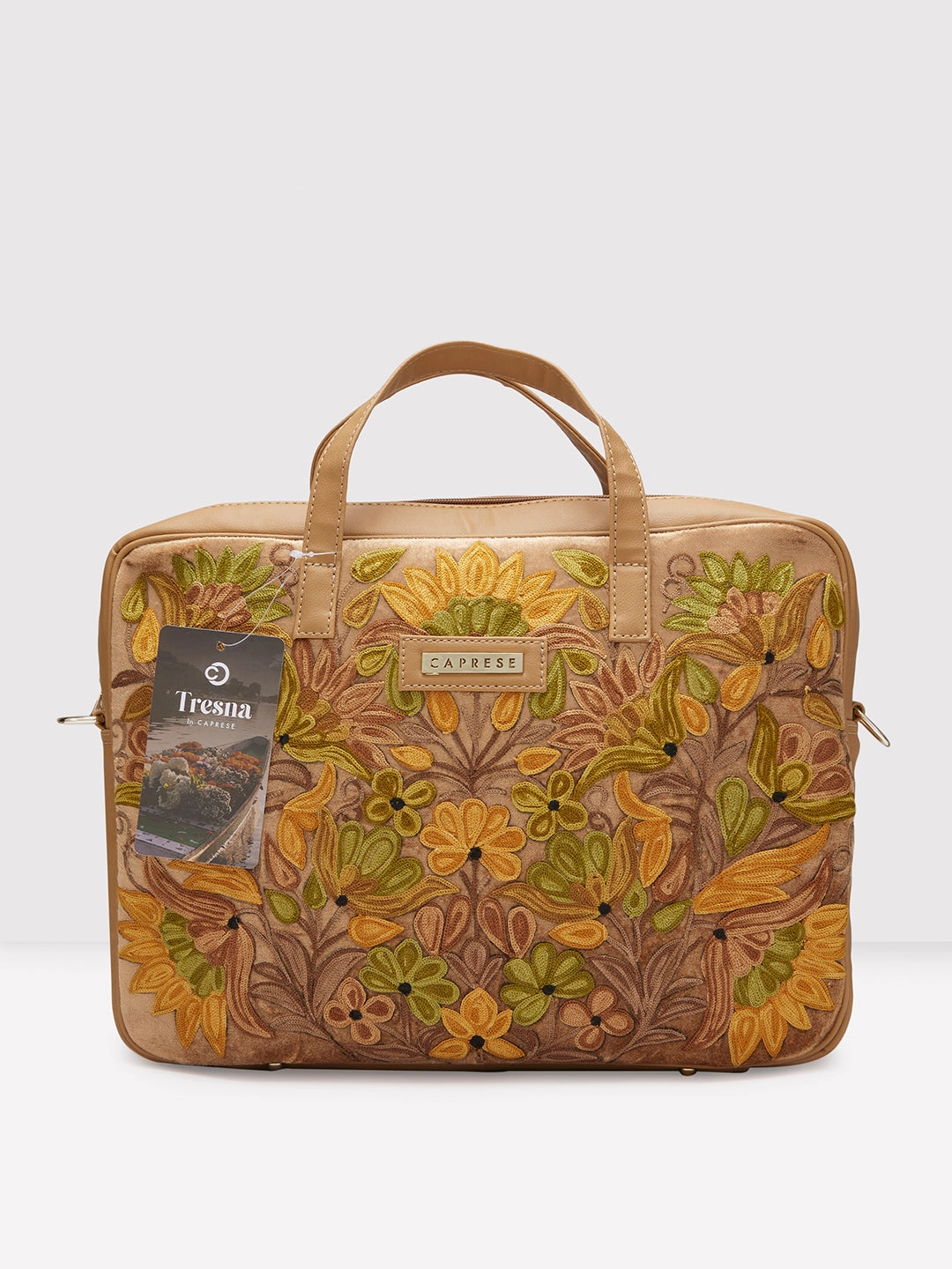 Caprese Tresna Embroidery Large Fawn Laptop Tote