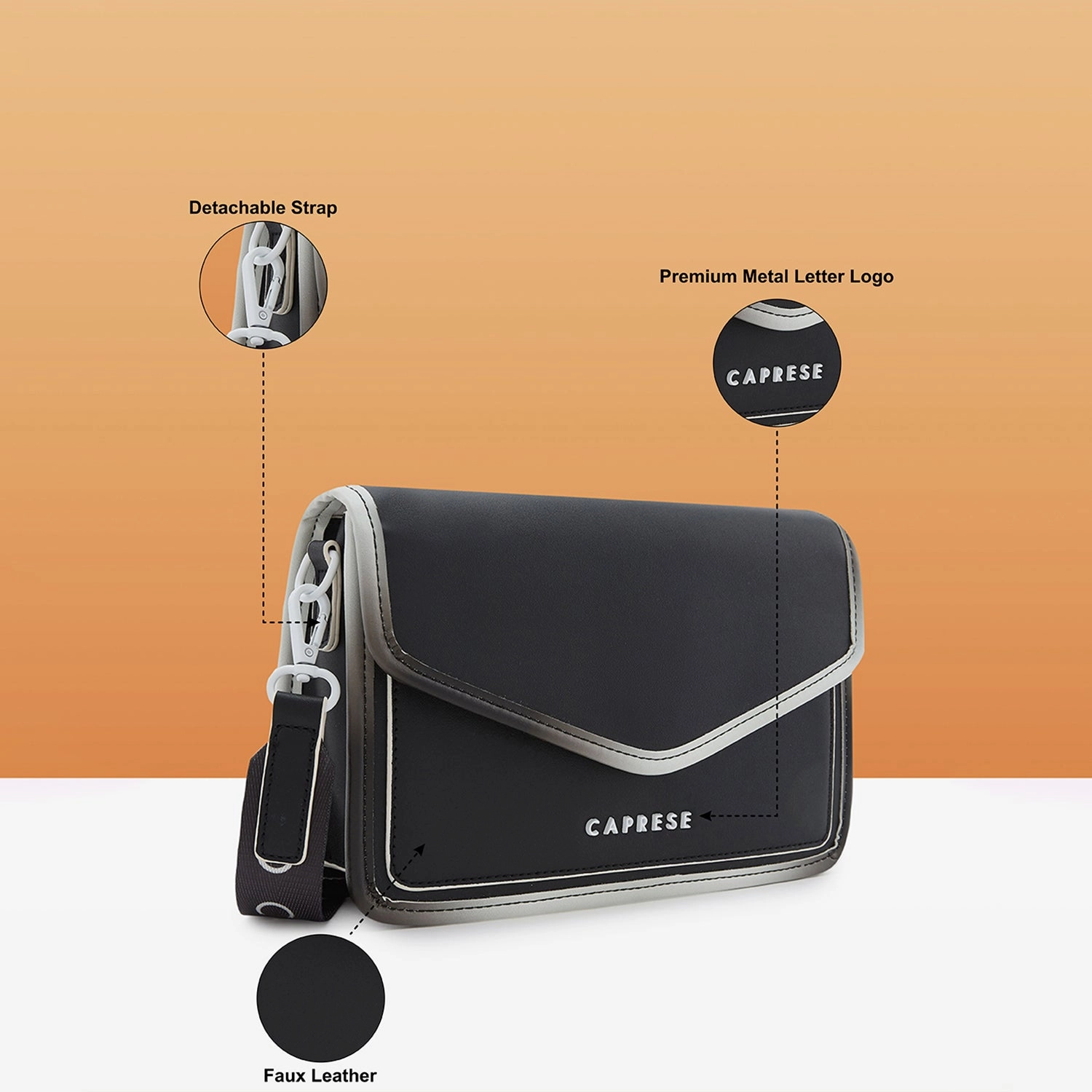 Caprese Vivian Fashion Medium Black Sling Bag