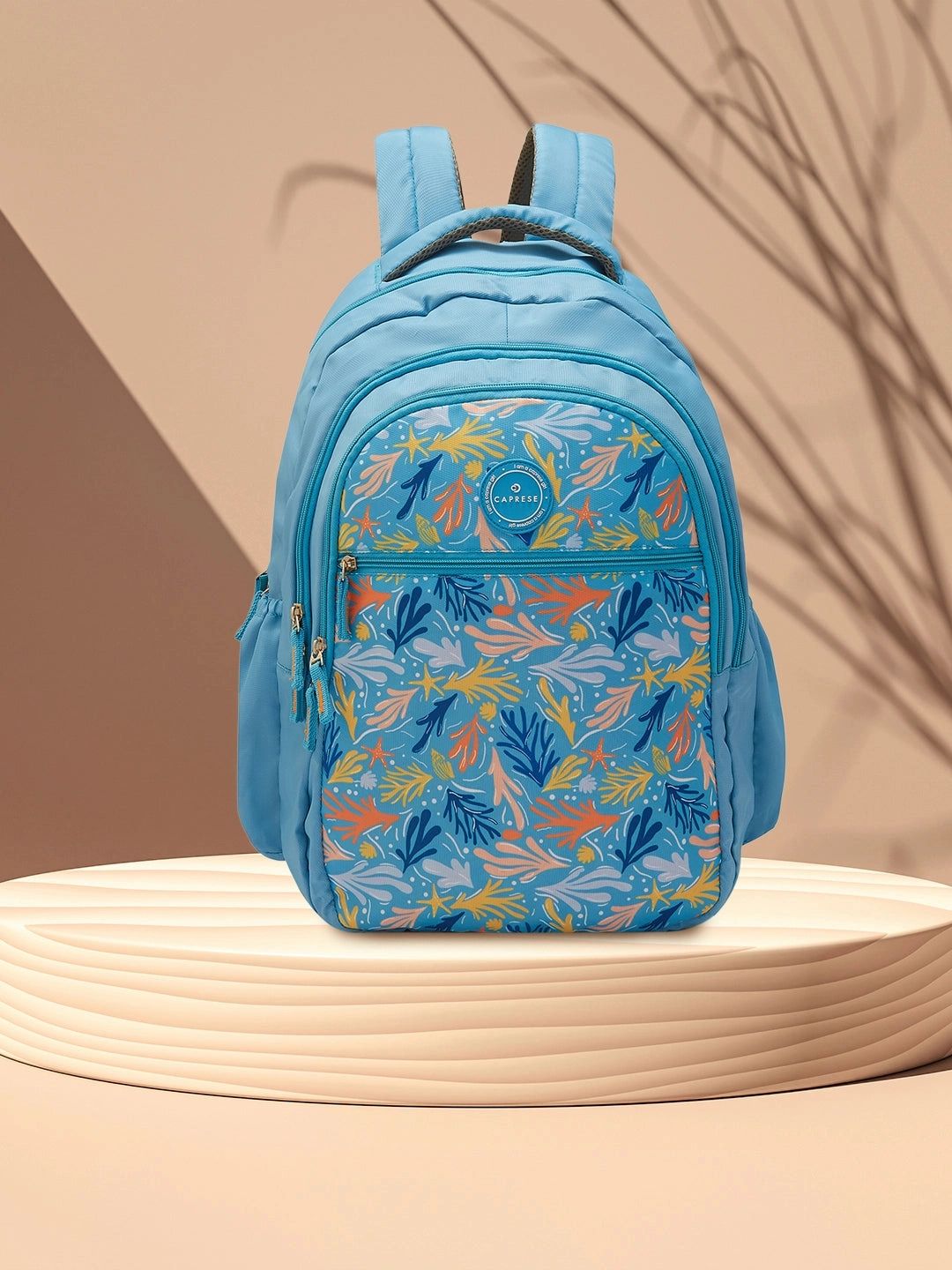 Caprese Xenia Large Printed Light Blue Laptop Backpack
