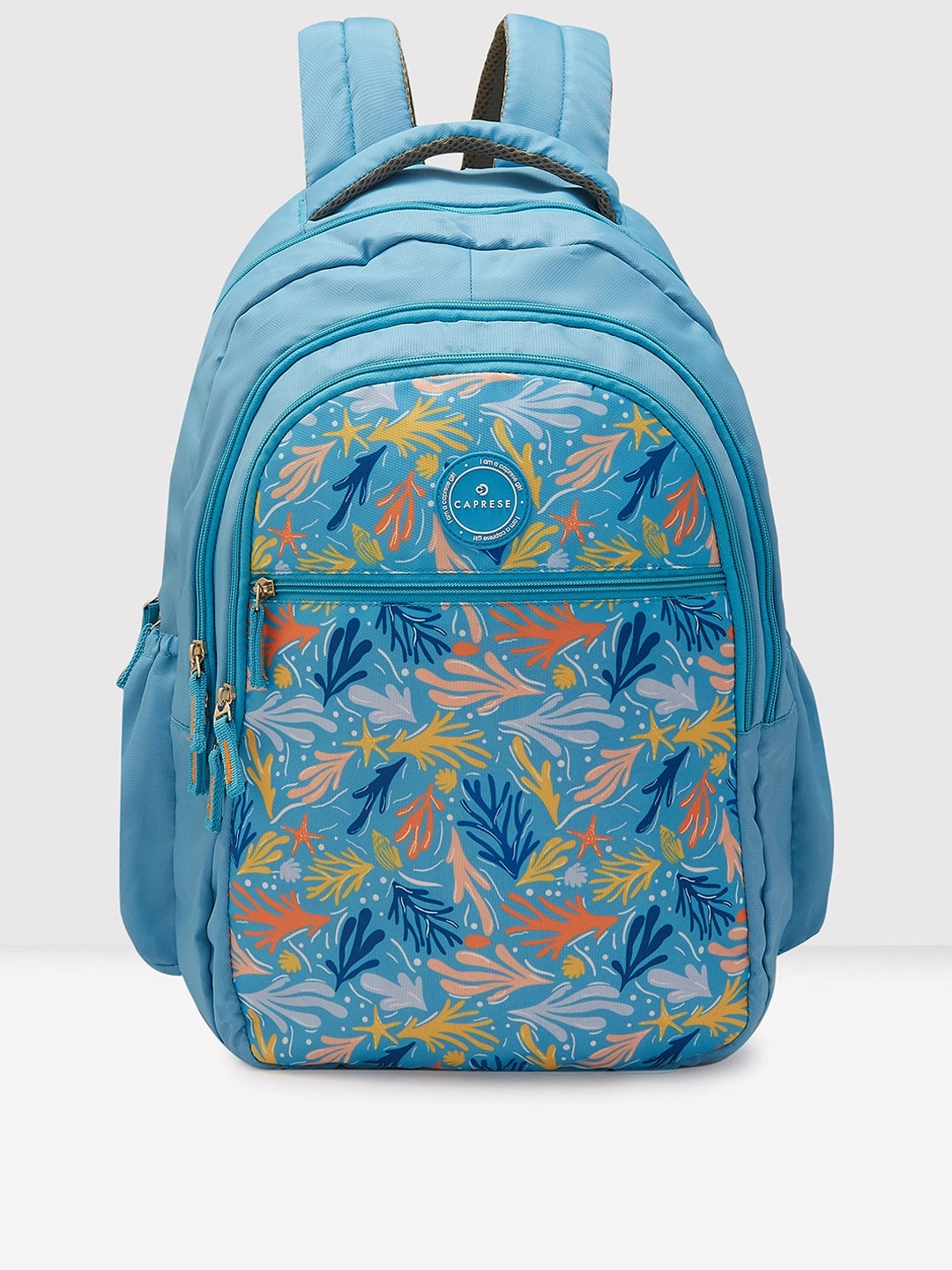 Caprese Xenia Large Printed Light Blue Laptop Backpack