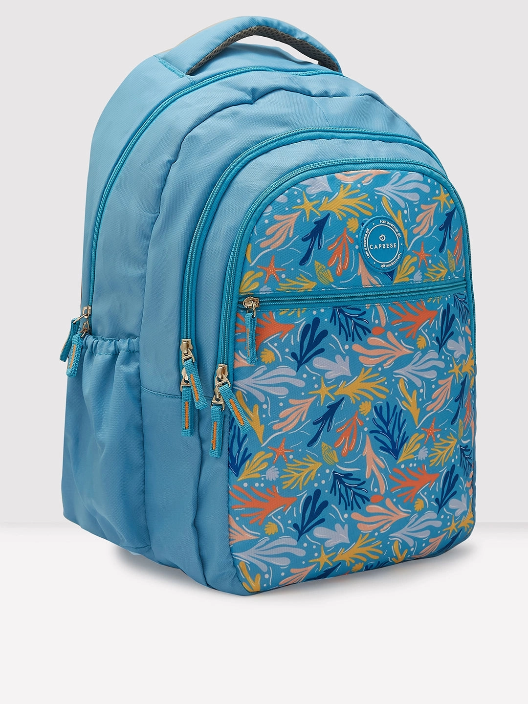 Caprese Xenia Large Printed Light Blue Laptop Backpack