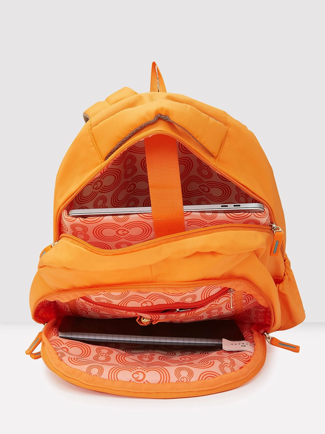 Caprese Xenia Large Printed Orange Laptop Backpack