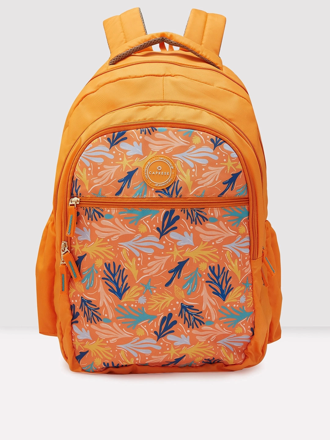 Caprese Xenia Large Printed Orange Laptop Backpack