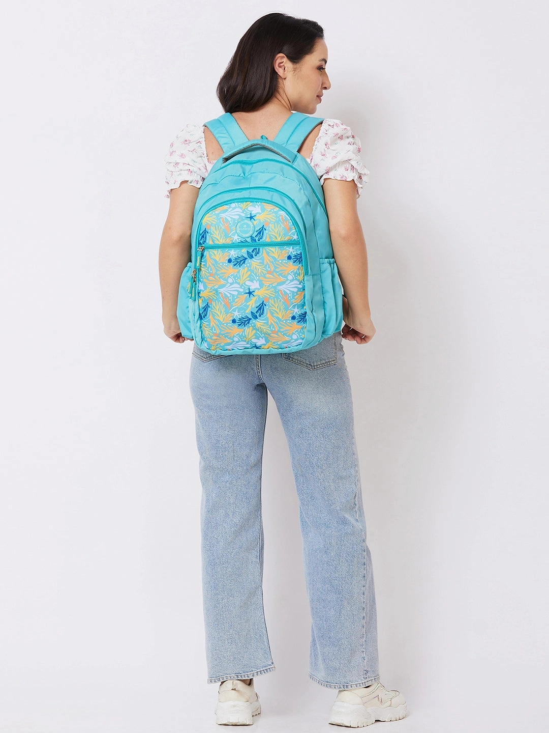 Caprese Xenia Large Printed Turquoise Laptop Backpack