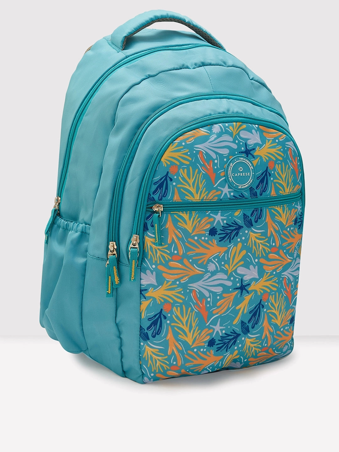 Caprese Xenia Large Printed Turquoise Laptop Backpack