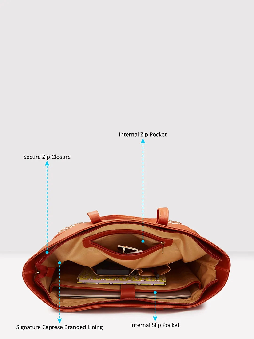 Caprese Zeta Large Tan Laptop Tote Bag