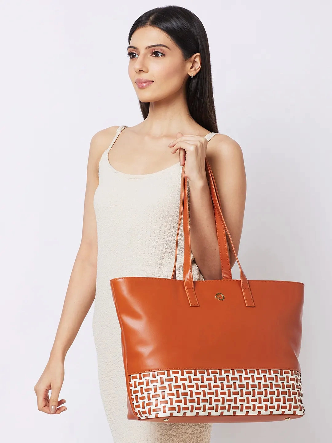 Caprese Zeta Large Tan Laptop Tote Bag