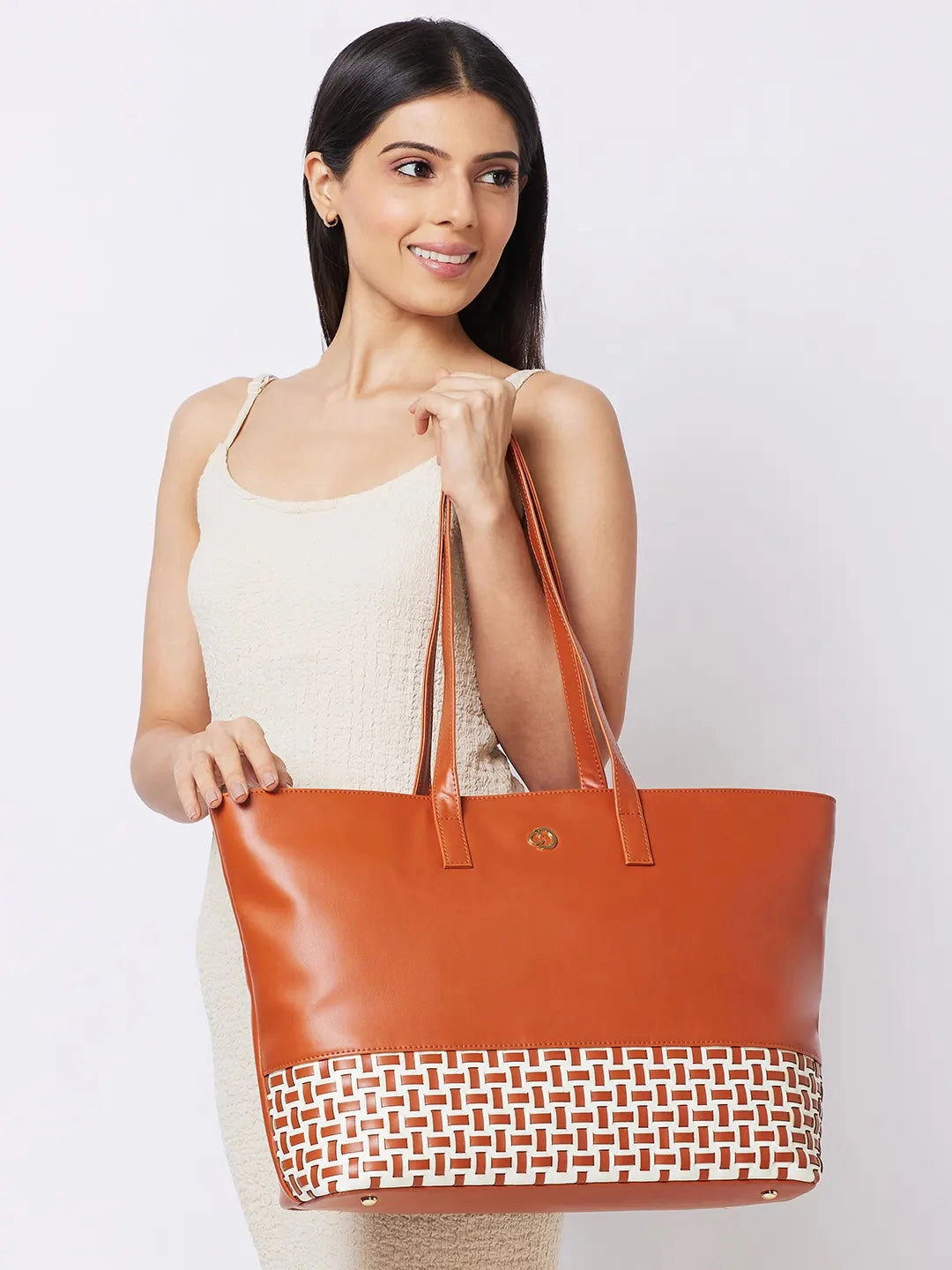 Caprese Zeta Large Tan Laptop Tote Bag