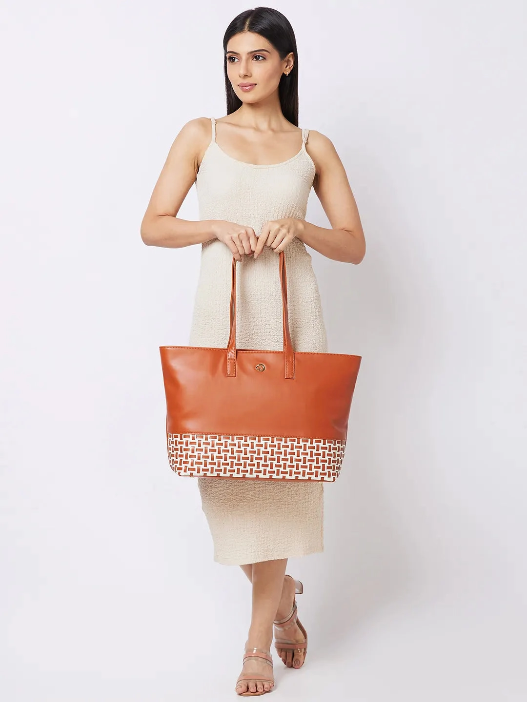 Caprese Zeta Large Tan Laptop Tote Bag