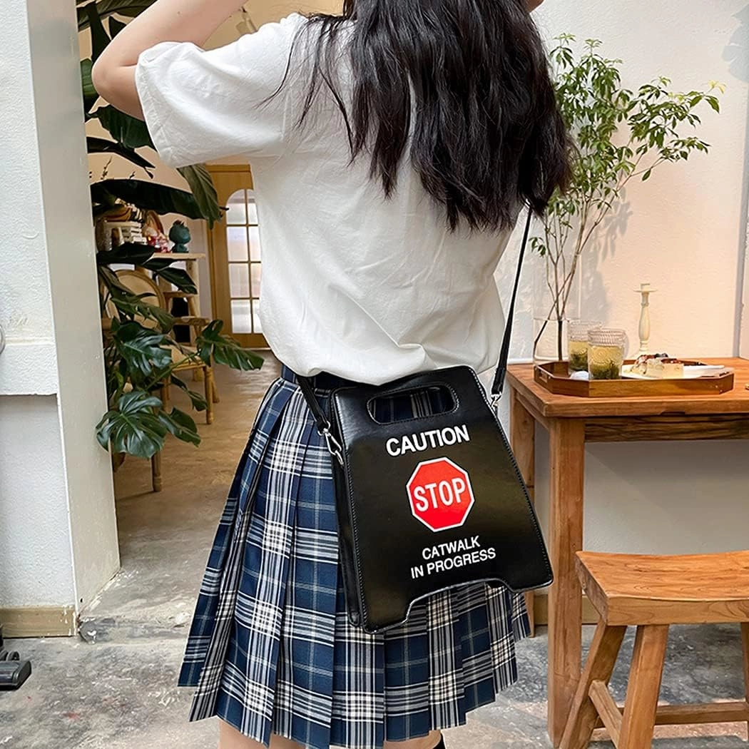 Caution Stop Sign Catwalk in Progress Funny Purse Messenger Bag Shoulder Crossbody Bag for Women