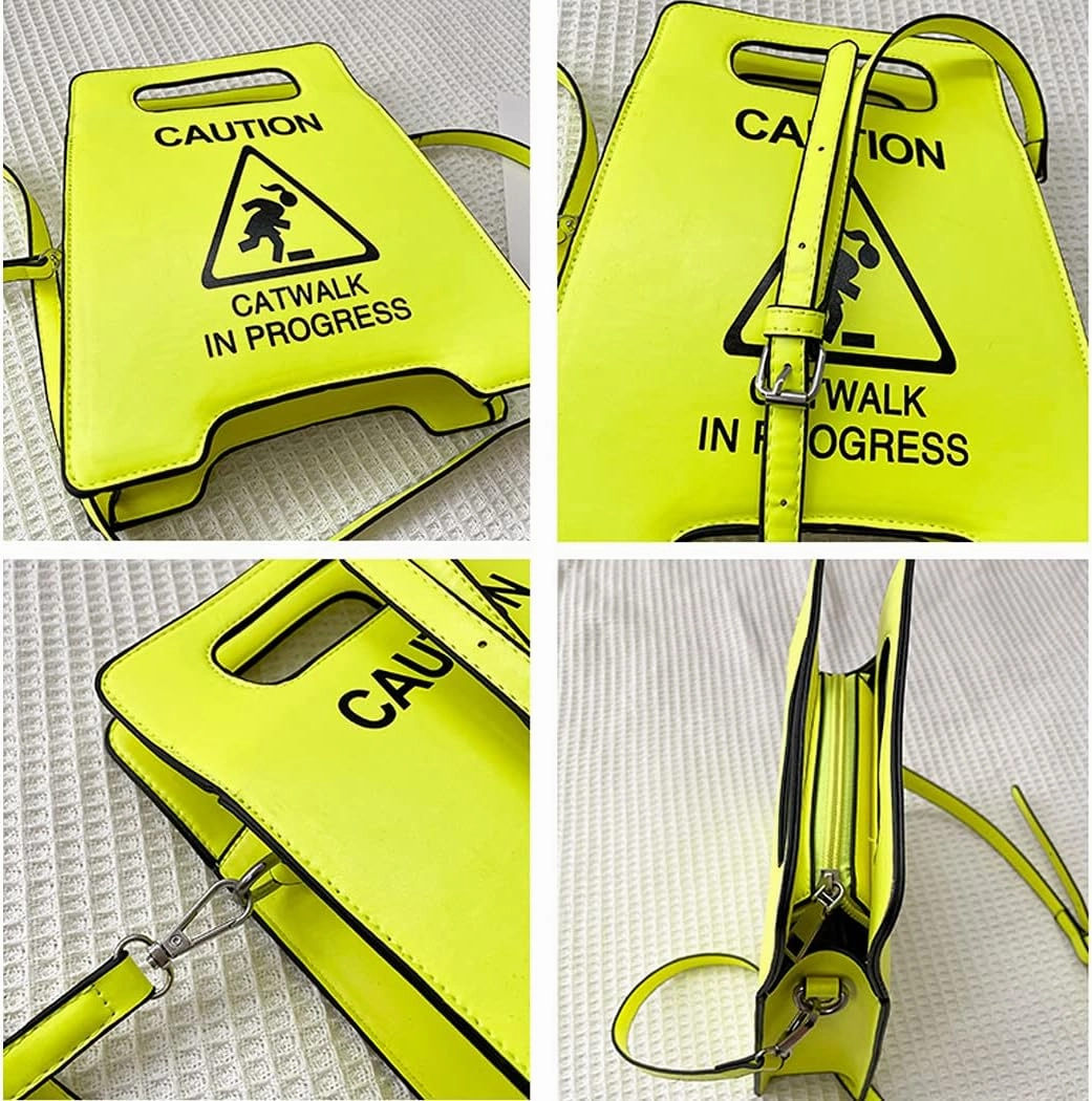 Caution Stop Sign Catwalk in Progress Funny Purse Messenger Bag Shoulder Crossbody Bag for Women