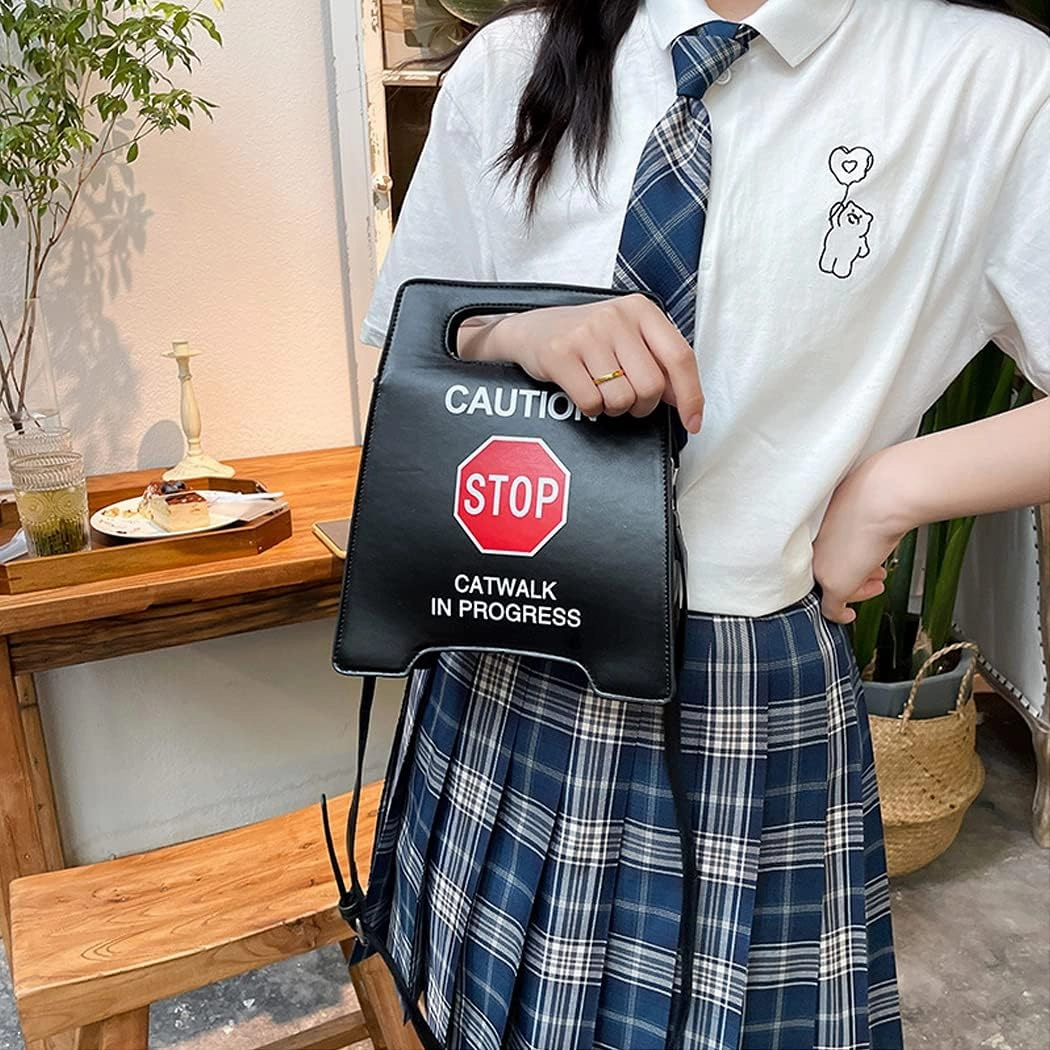 Caution Stop Sign Catwalk in Progress Funny Purse Messenger Bag Shoulder Crossbody Bag for Women