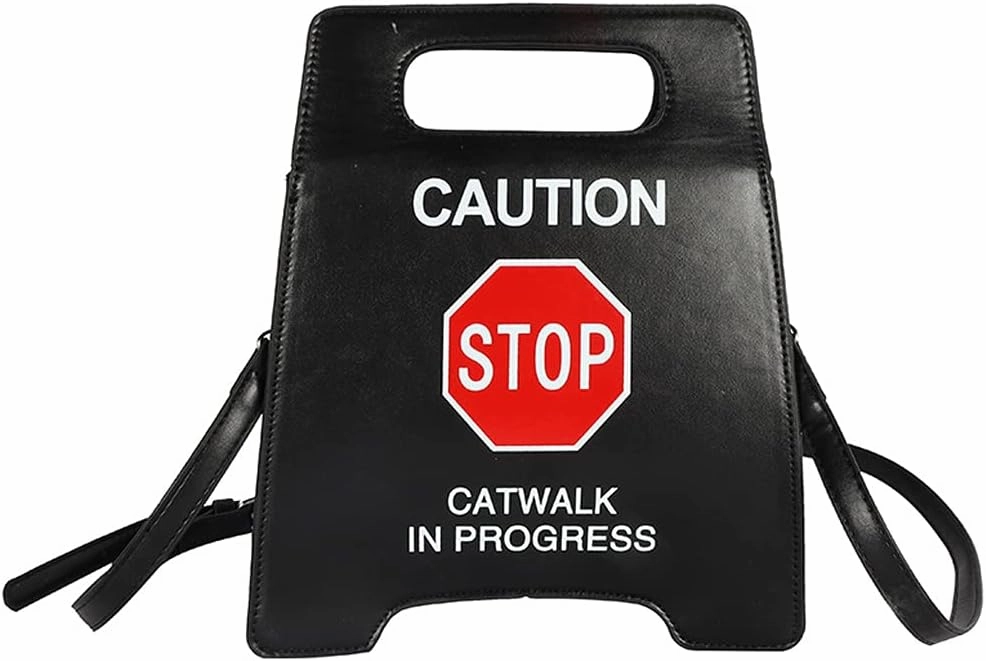Caution Stop Sign Catwalk in Progress Funny Purse Messenger Bag Shoulder Crossbody Bag for Women