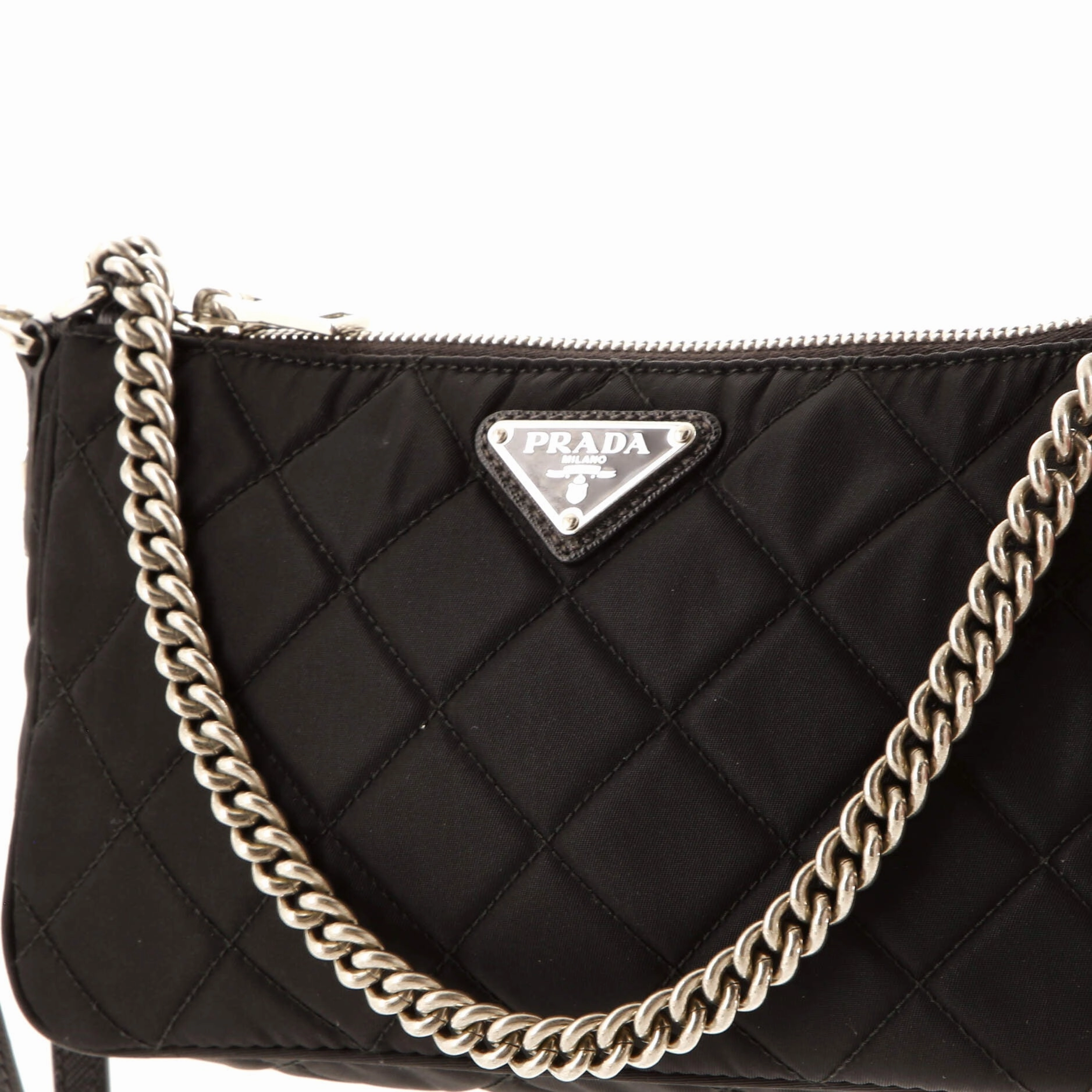 Chain Zip Shoulder Bag Quilted Tessuto Small