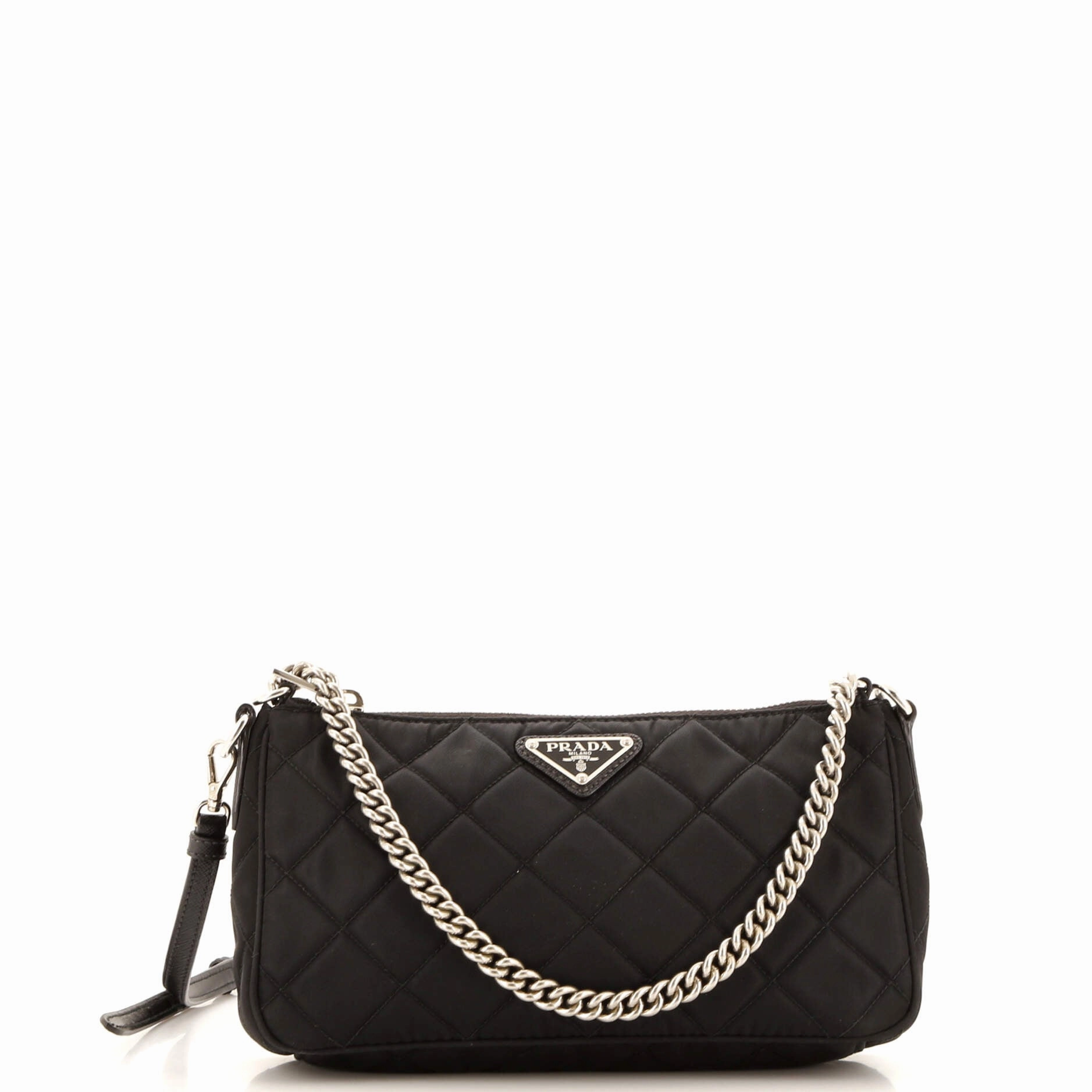 Chain Zip Shoulder Bag Quilted Tessuto Small