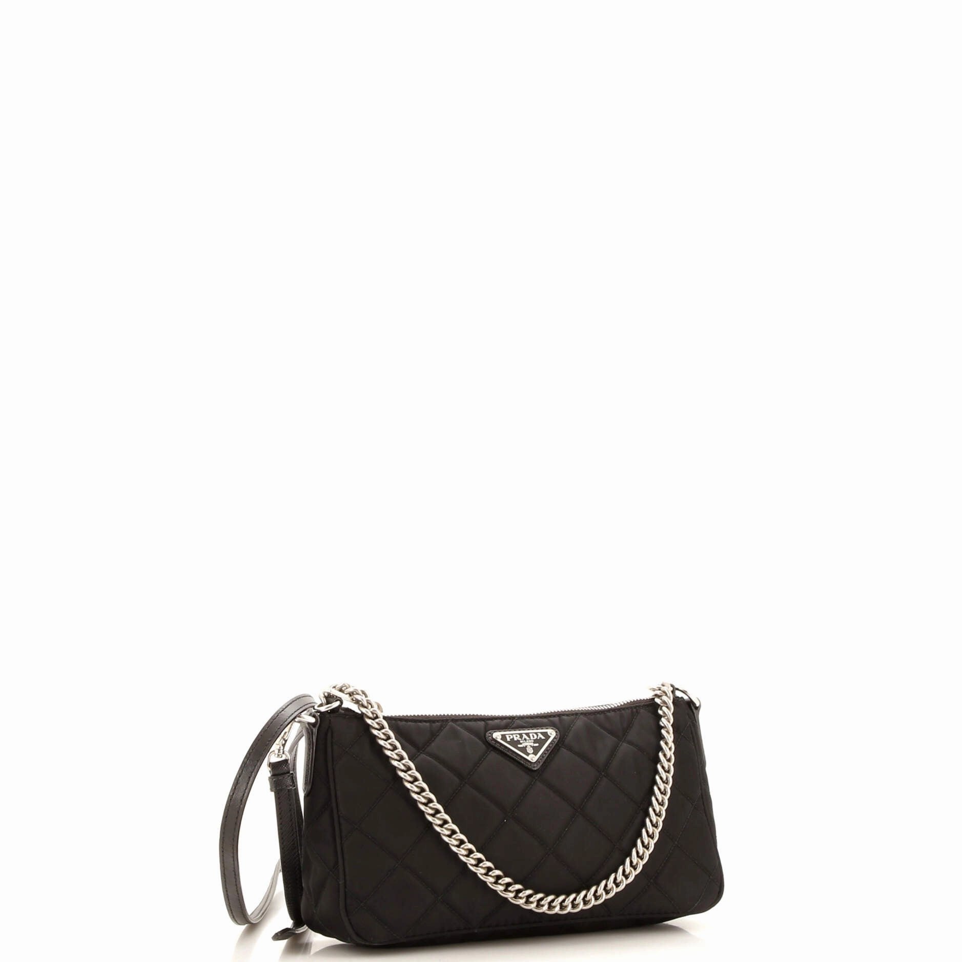 Chain Zip Shoulder Bag Quilted Tessuto Small