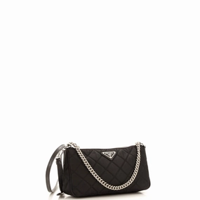 Chain Zip Shoulder Bag Quilted Tessuto Small