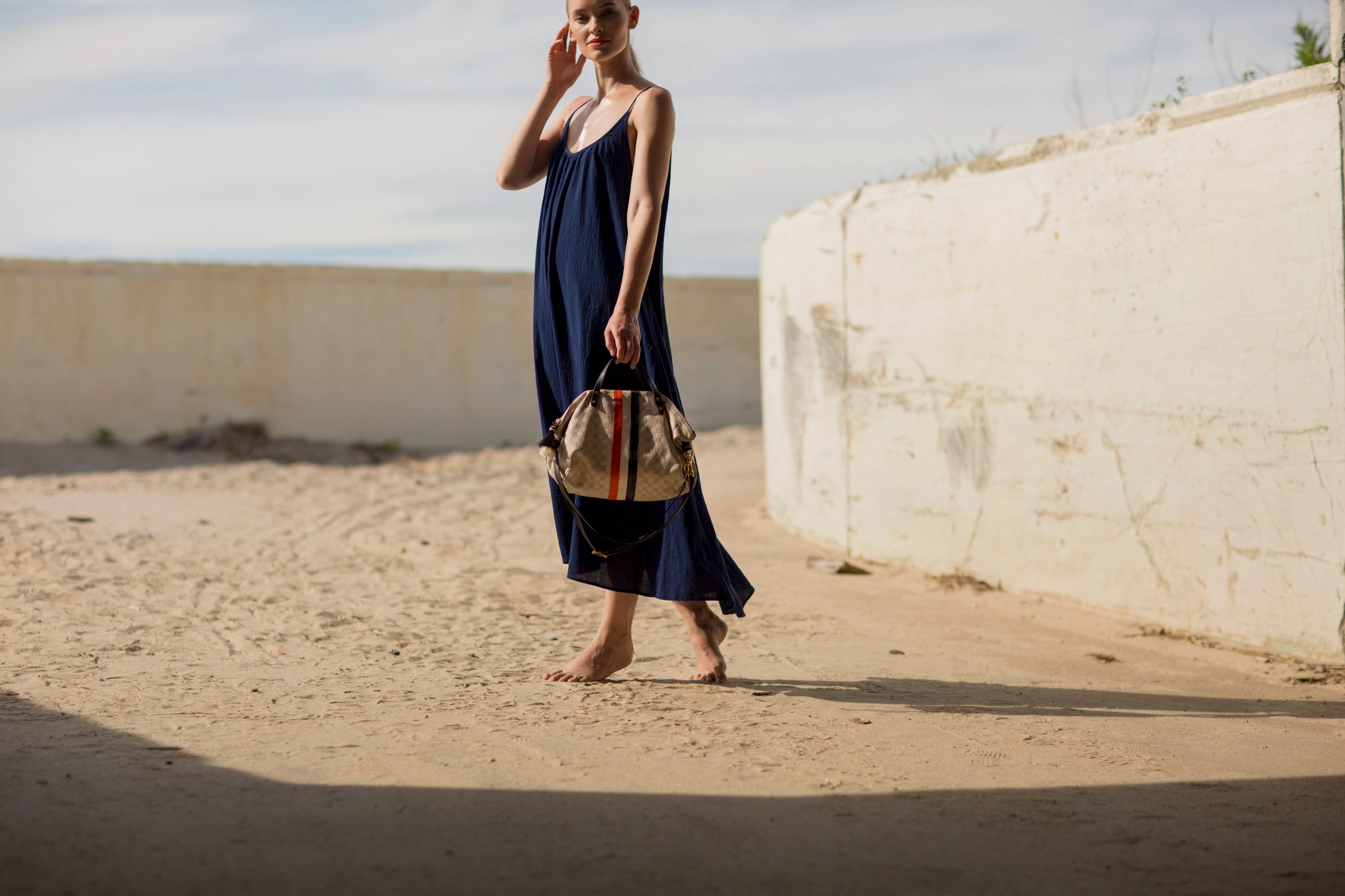 Chalk Perforated Devon Holdall - Red White and Blue Stripes