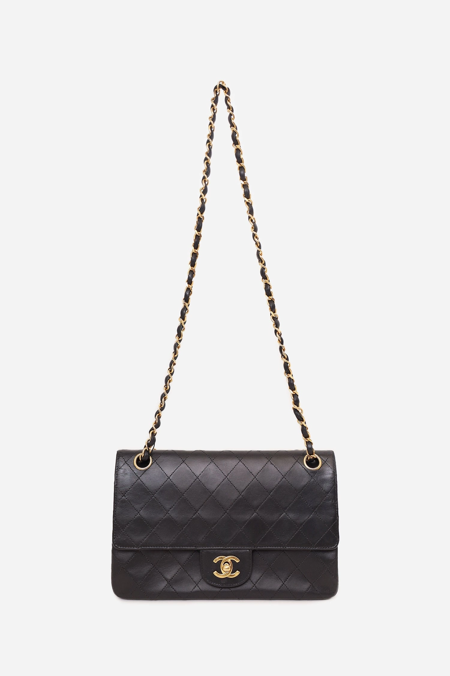 Chanel 1986-88 Black Quilted Lambskin Medium Double Flap Bag 'Refurbished'
