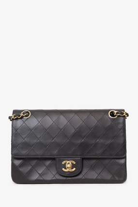 Chanel 1986-88 Black Quilted Lambskin Medium Double Flap Bag 'Refurbished'