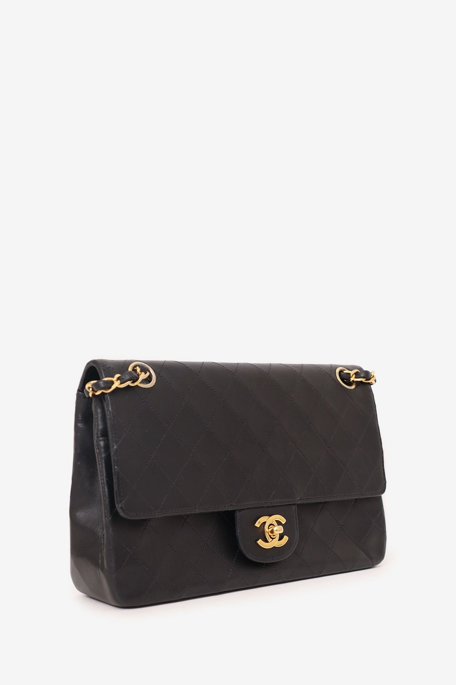 Chanel 1986-88 Black Quilted Lambskin Medium Double Flap Bag 'Refurbished'