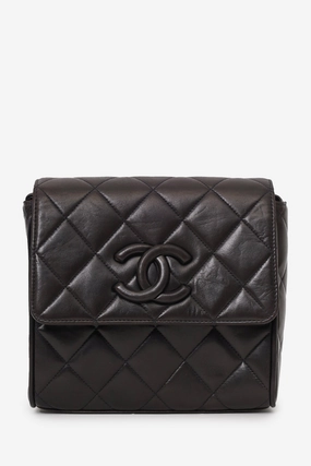 Chanel 1991-94 So Black Quilted Lambskin Leather CC Shoulder Bag
