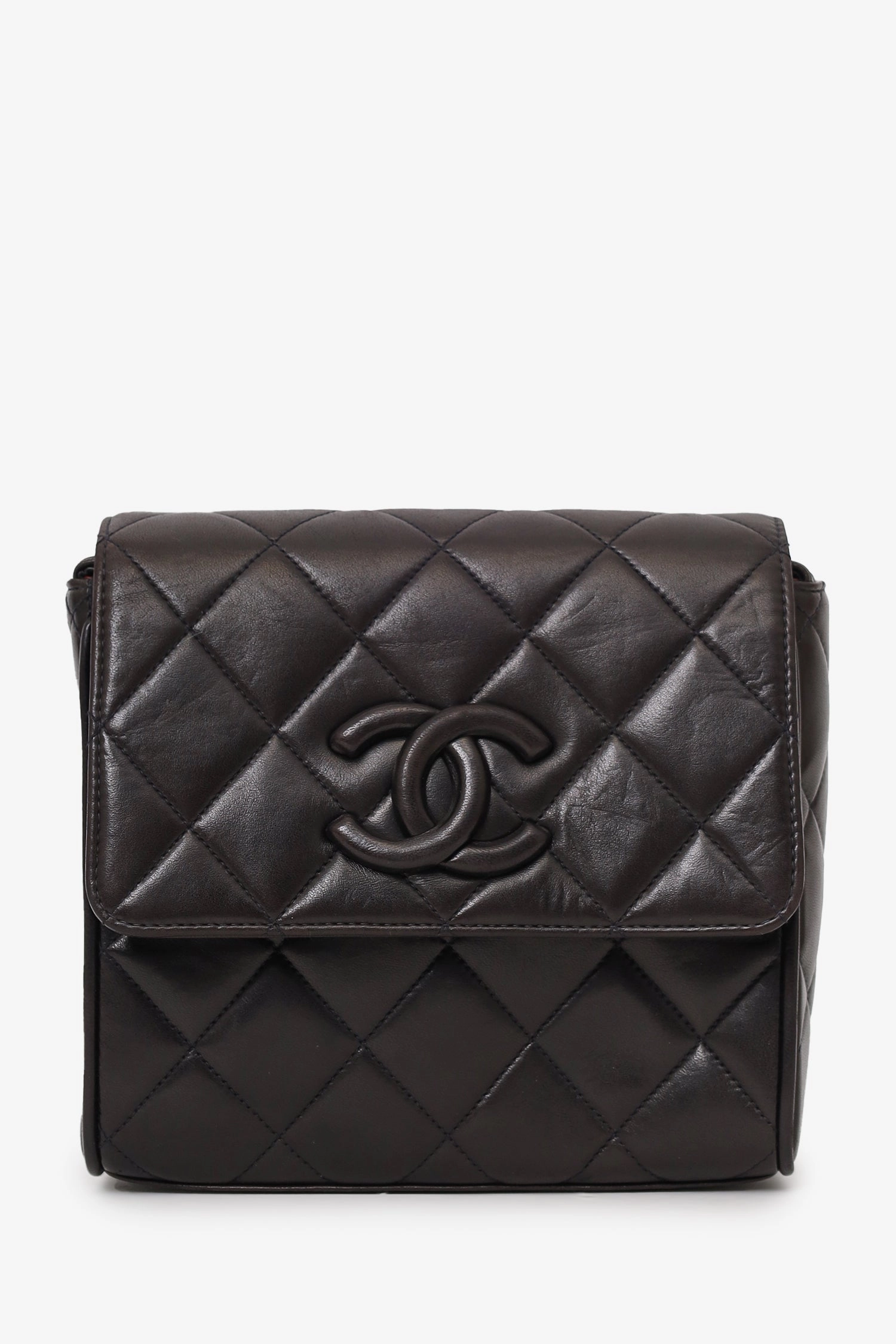 Chanel 1991-94 So Black Quilted Lambskin Leather CC Shoulder Bag