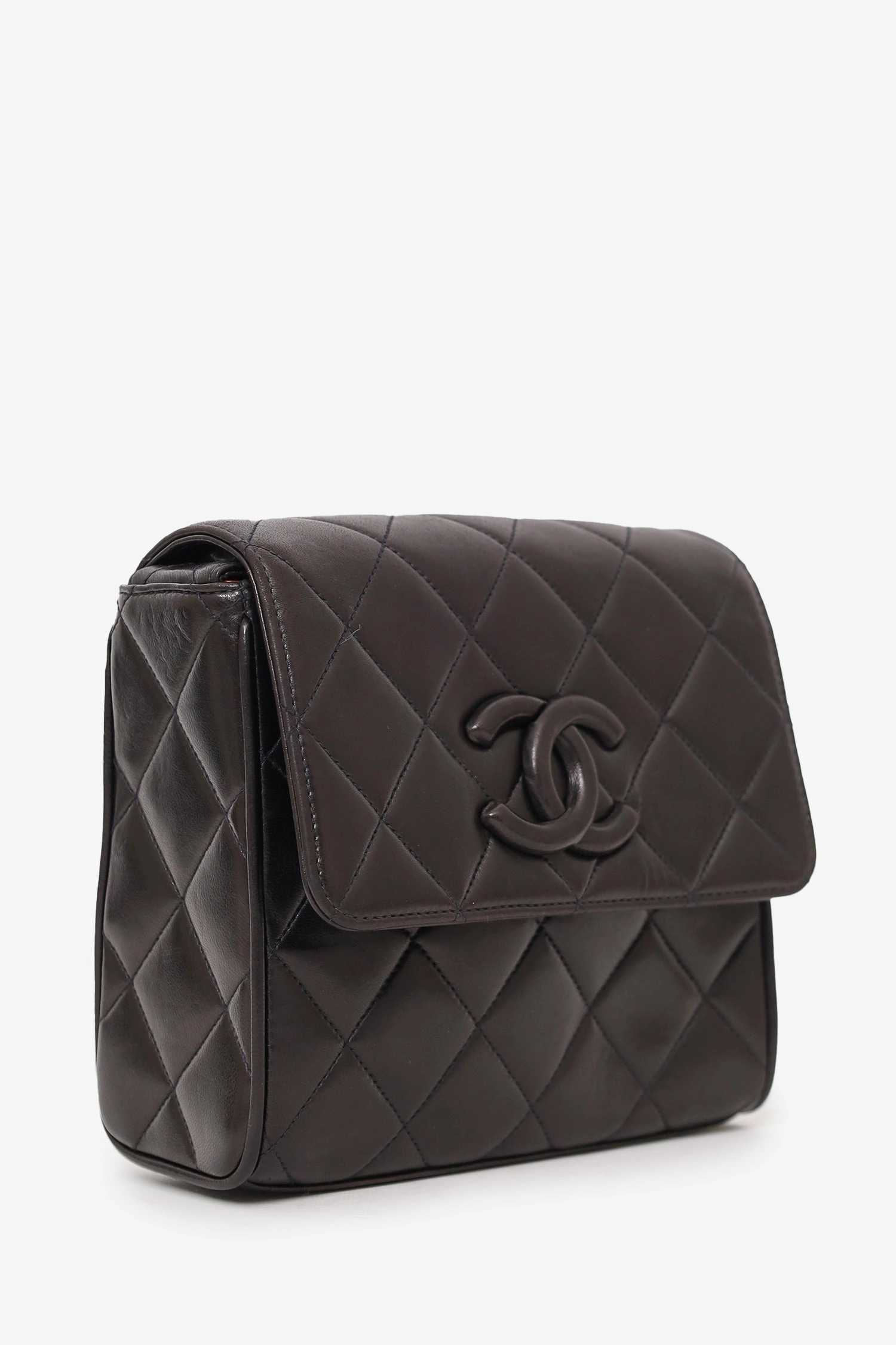 Chanel 1991-94 So Black Quilted Lambskin Leather CC Shoulder Bag