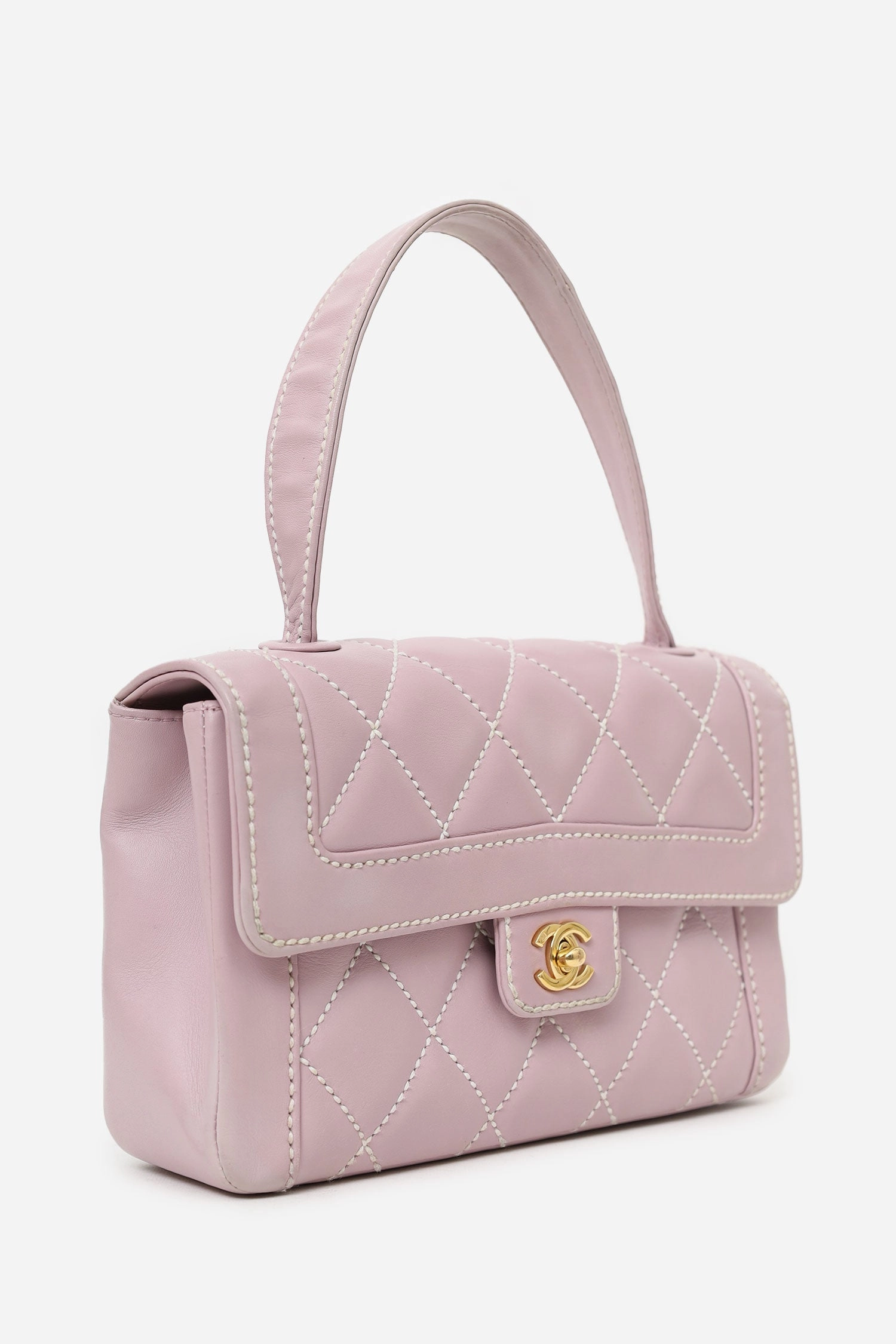 Chanel 2004-05 Lilac Purple Wild Stitch Medium Top Handle Flap Bag