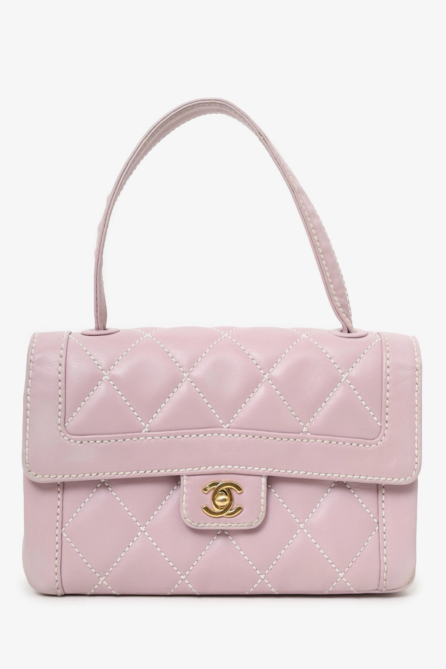 Chanel 2004-05 Lilac Purple Wild Stitch Medium Top Handle Flap Bag