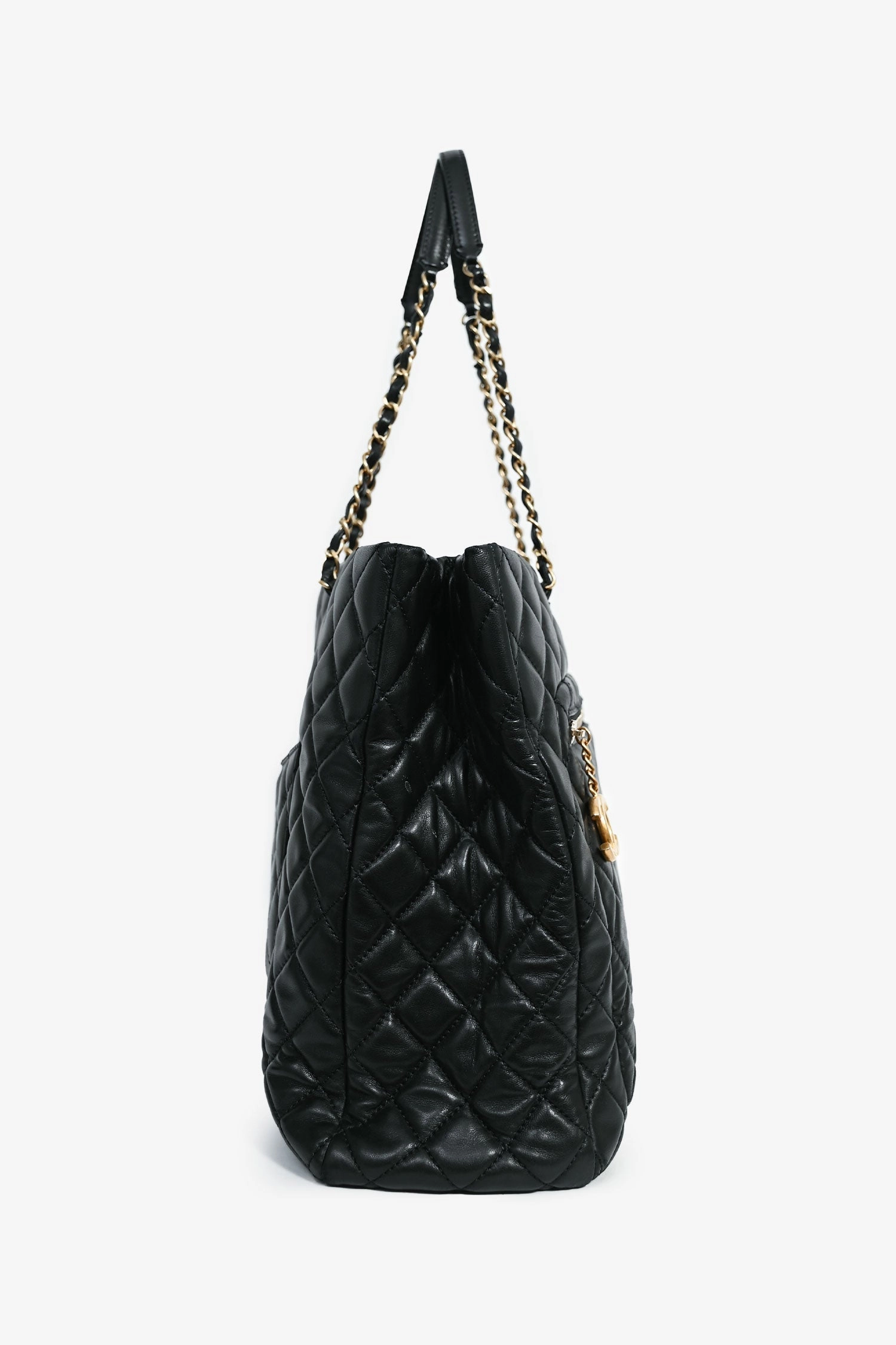 Chanel 2013 Black Lambskin Quilted CC Charm Tote